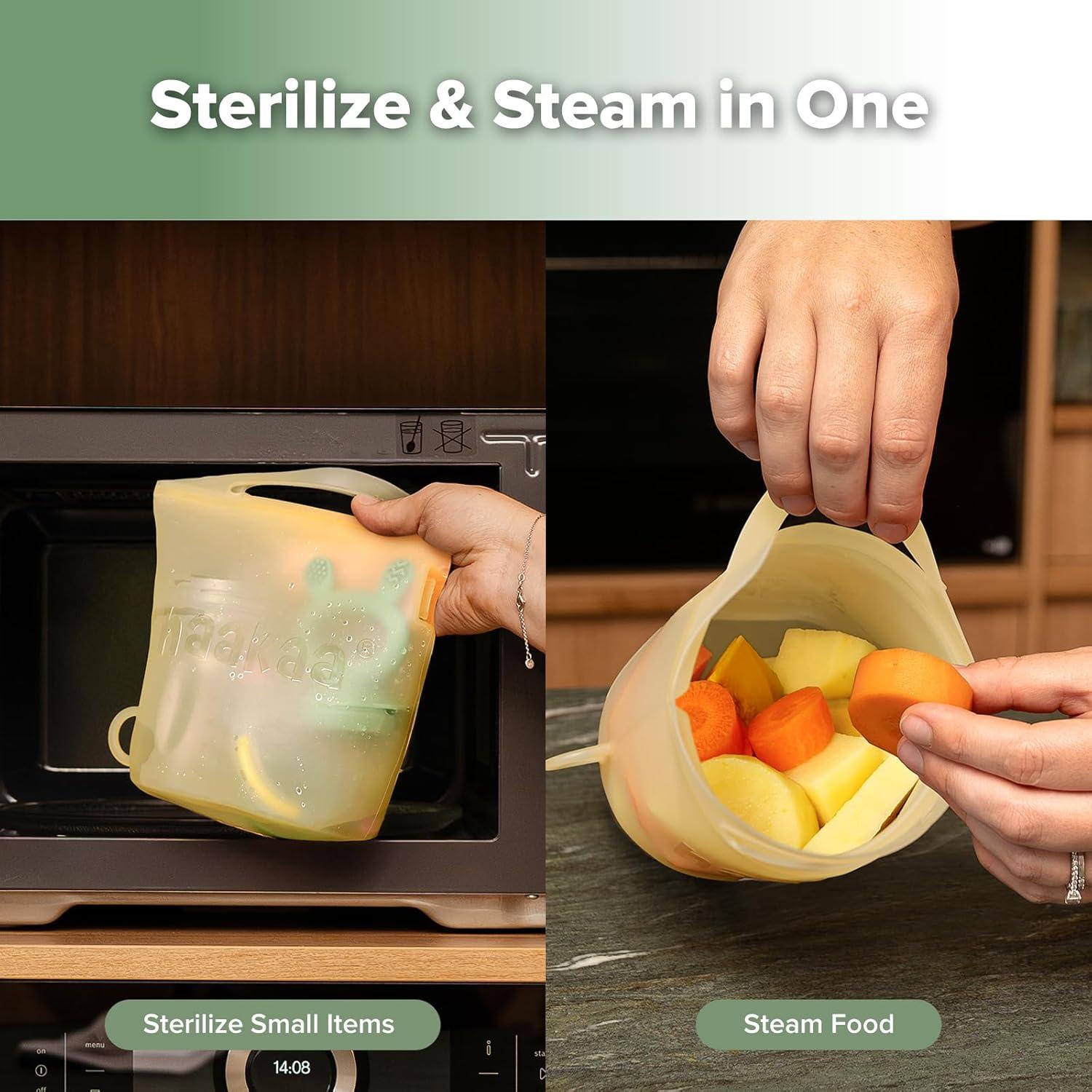 image:imageHaakaa OnTheGo Silicone Microwave Steam Sterilizer Bags for Travel 50oz1500mlReusable Silicone Steaming Bags for Baby Bottles Breast Pump Accessories Pacifiers TeethersGrey2PCSPineapple 1PC