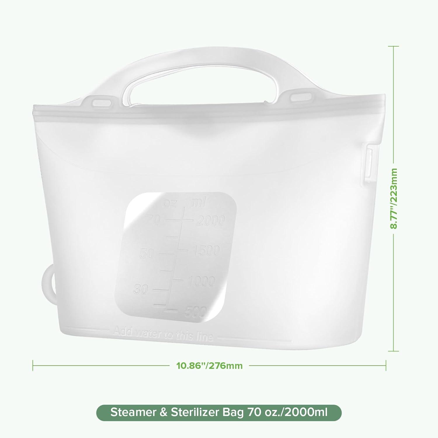 image:imageHaakaa OnTheGo Silicone Microwave Steam Sterilizer Bags for Travel 50oz1500mlReusable Silicone Steaming Bags for Baby Bottles Breast Pump Accessories Pacifiers TeethersGrey2PCSFrosted 1PC