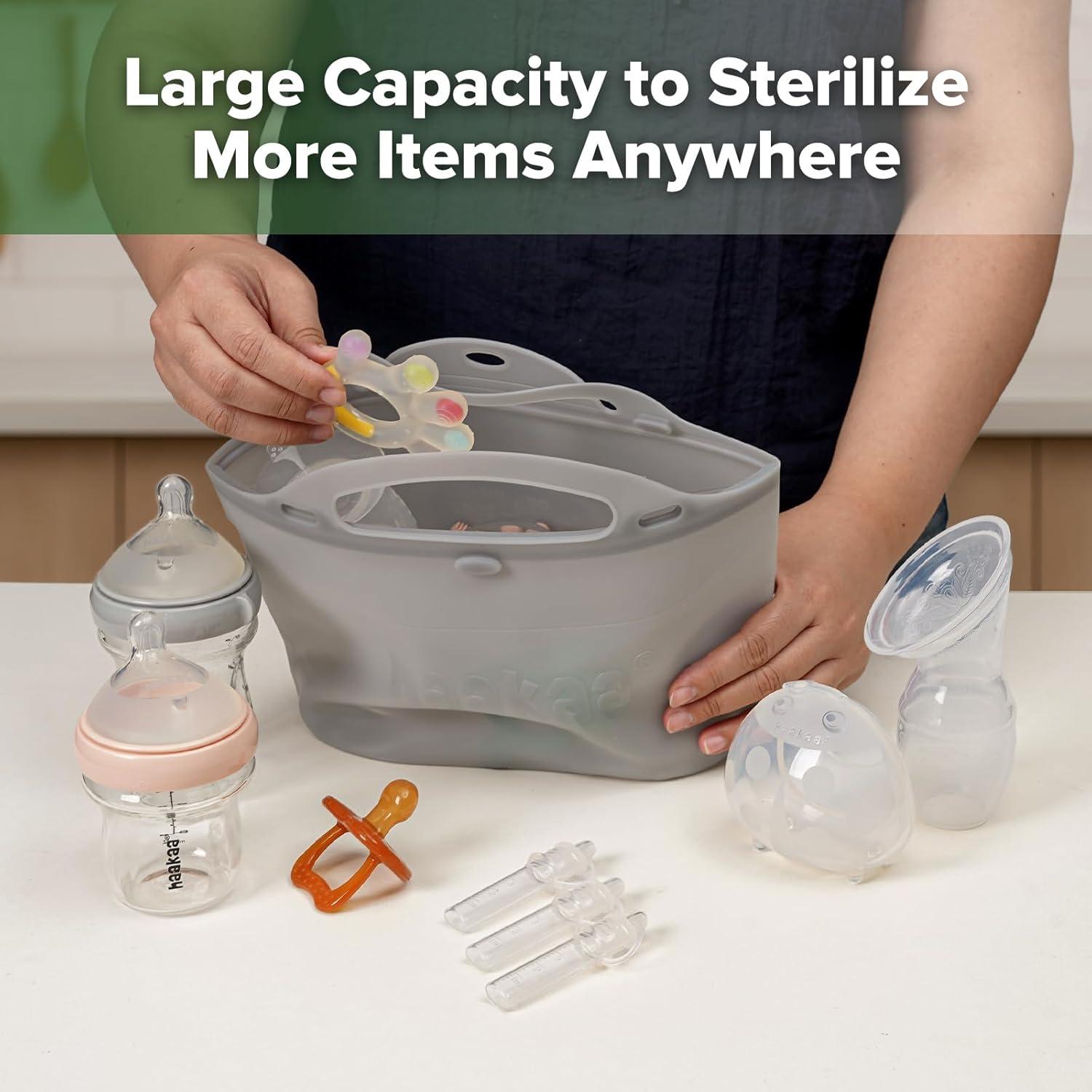 image:imageHaakaa OnTheGo Silicone Microwave Steam Sterilizer Bags for Travel 50oz1500mlReusable Silicone Steaming Bags for Baby Bottles Breast Pump Accessories Pacifiers TeethersGrey2PCSGrey 2PCS