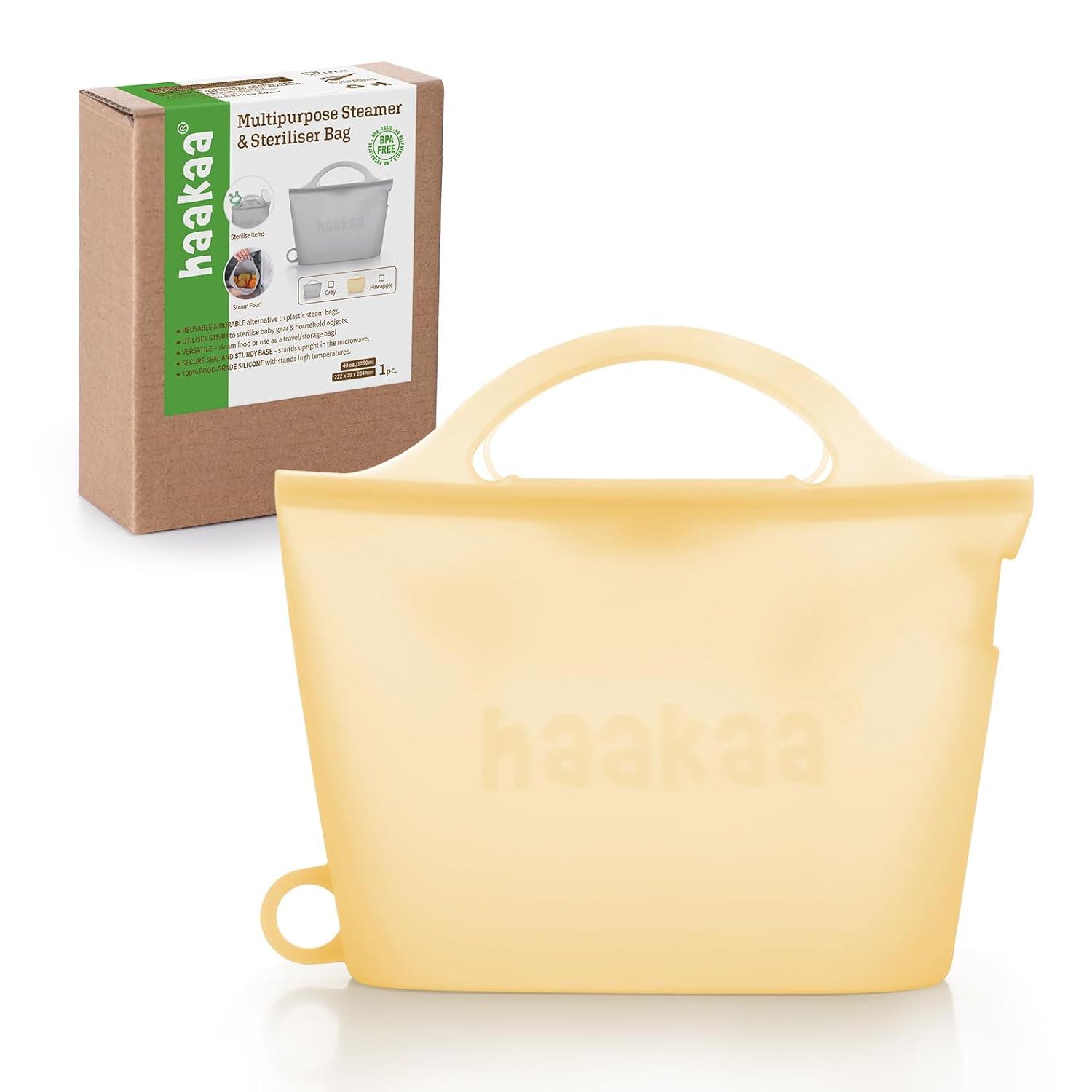 image:imageHaakaa OnTheGo Silicone Microwave Steam Sterilizer Bags for Travel 50oz1500mlReusable Silicone Steaming Bags for Baby Bottles Breast Pump Accessories Pacifiers TeethersGrey2PCSPineapple 1PC