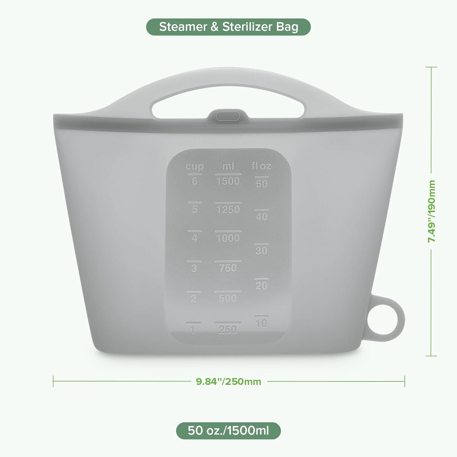 image:imageHaakaa OnTheGo Silicone Microwave Steam Sterilizer Bags for Travel 50oz1500mlReusable Silicone Steaming Bags for Baby Bottles Breast Pump Accessories Pacifiers TeethersGrey2PCSGrey 2PCS