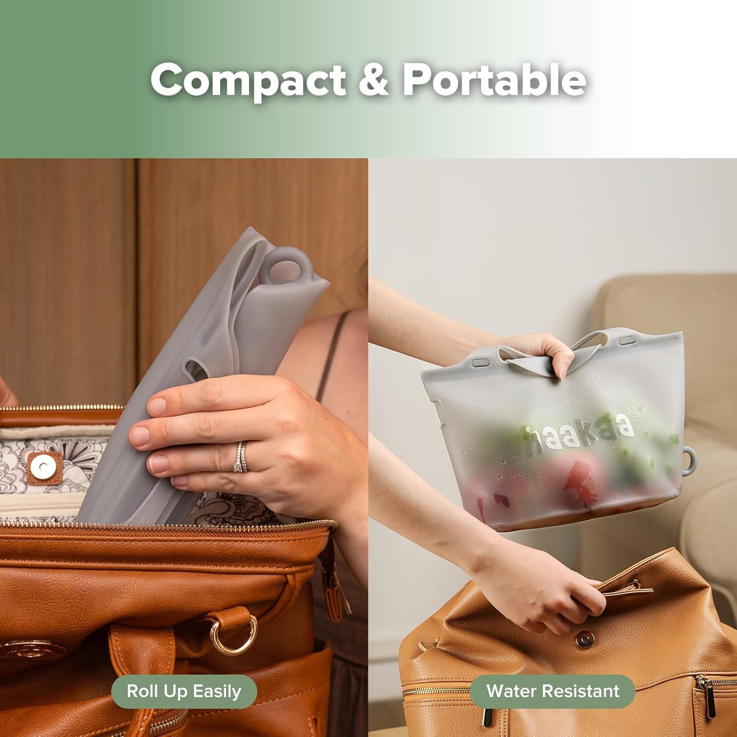 image:imageHaakaa OnTheGo Silicone Microwave Steam Sterilizer Bags for Travel 50oz1500mlReusable Silicone Steaming Bags for Baby Bottles Breast Pump Accessories Pacifiers TeethersGrey2PCSGrey 2PCS