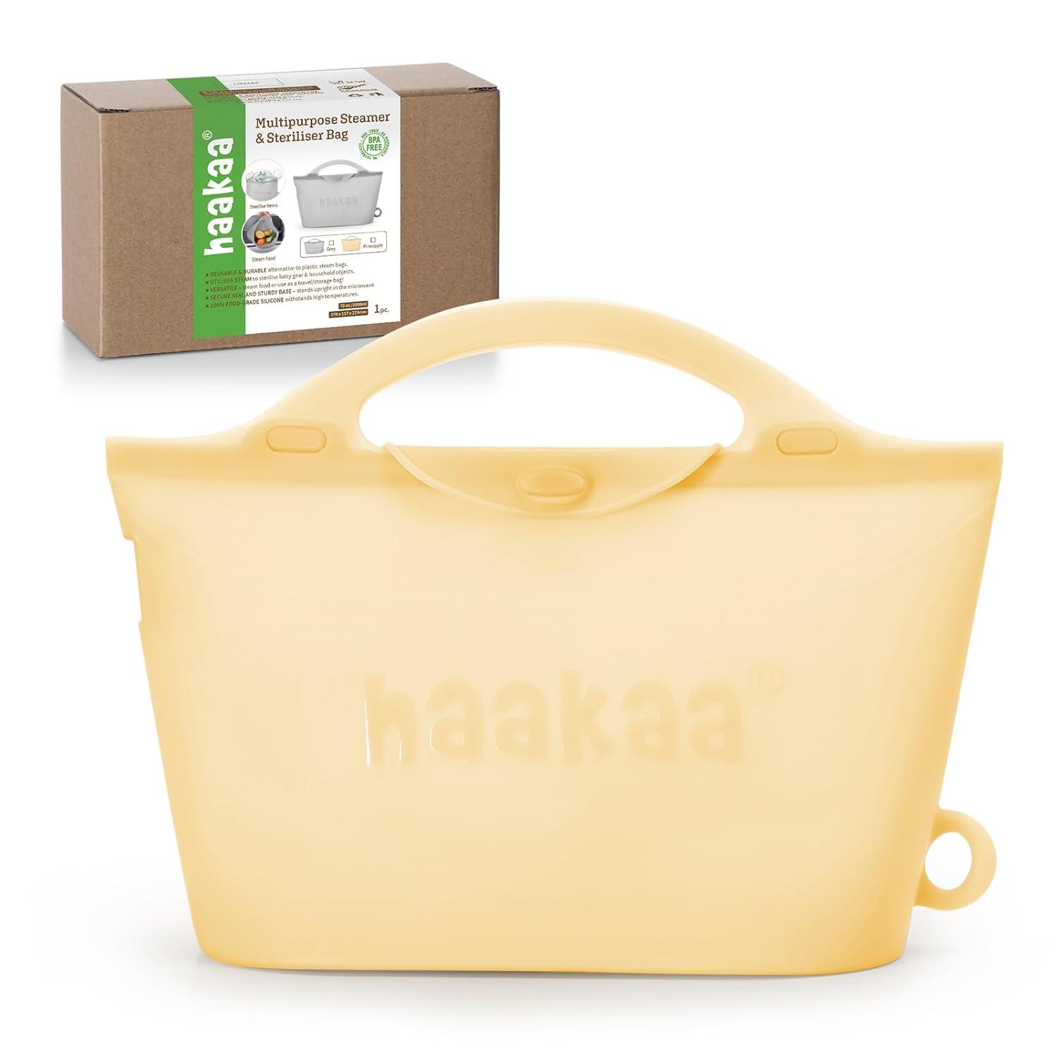 image:imageHaakaa OnTheGo Silicone Microwave Steam Sterilizer Bags for Travel 50oz1500mlReusable Silicone Steaming Bags for Baby Bottles Breast Pump Accessories Pacifiers TeethersGrey2PCSPineapple 1PC