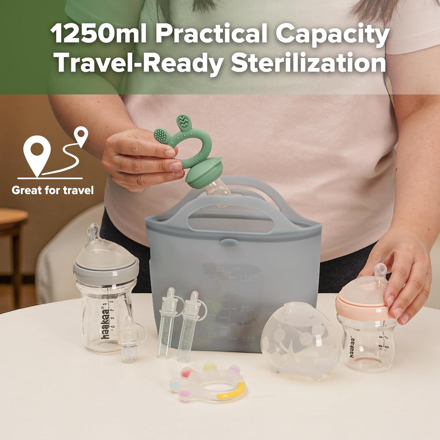 image:imageHaakaa OnTheGo Silicone Microwave Steam Sterilizer Bags for Travel 50oz1500mlReusable Silicone Steaming Bags for Baby Bottles Breast Pump Accessories Pacifiers TeethersGrey2PCSGrey 1PC