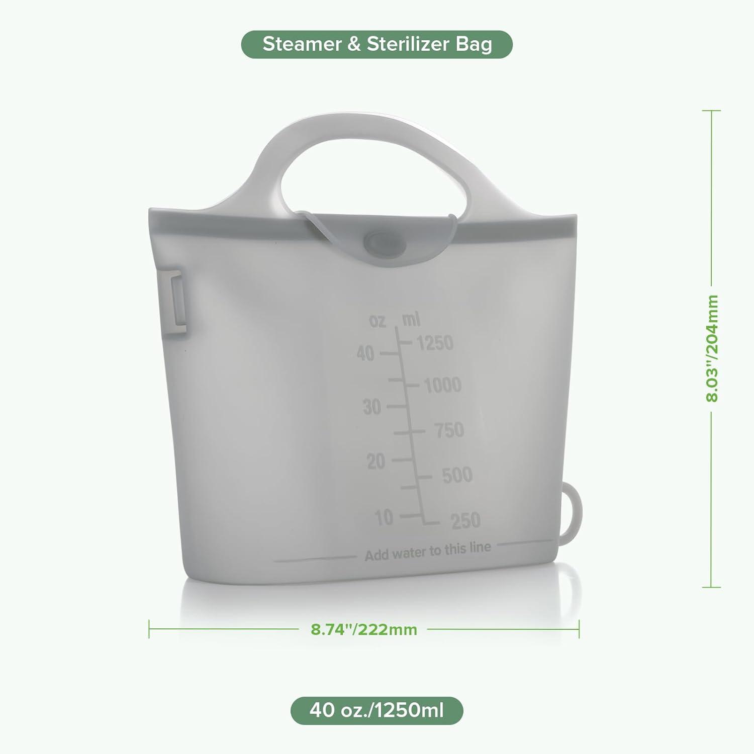 image:imageHaakaa OnTheGo Silicone Microwave Steam Sterilizer Bags for Travel 50oz1500mlReusable Silicone Steaming Bags for Baby Bottles Breast Pump Accessories Pacifiers TeethersGrey2PCSGrey 1PC