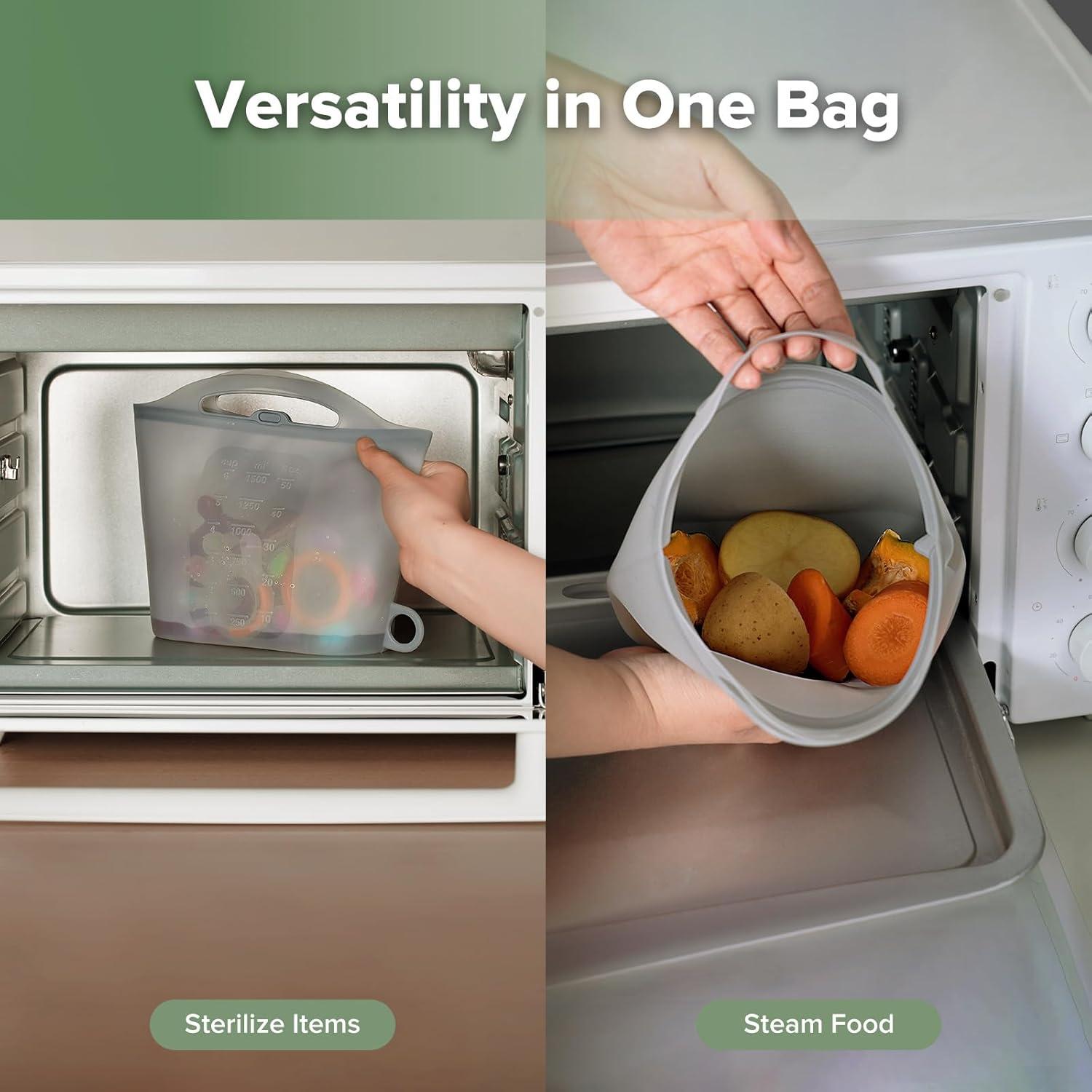 image:imageHaakaa OnTheGo Silicone Microwave Steam Sterilizer Bags for Travel 50oz1500mlReusable Silicone Steaming Bags for Baby Bottles Breast Pump Accessories Pacifiers TeethersGrey2PCSGrey 2PCS