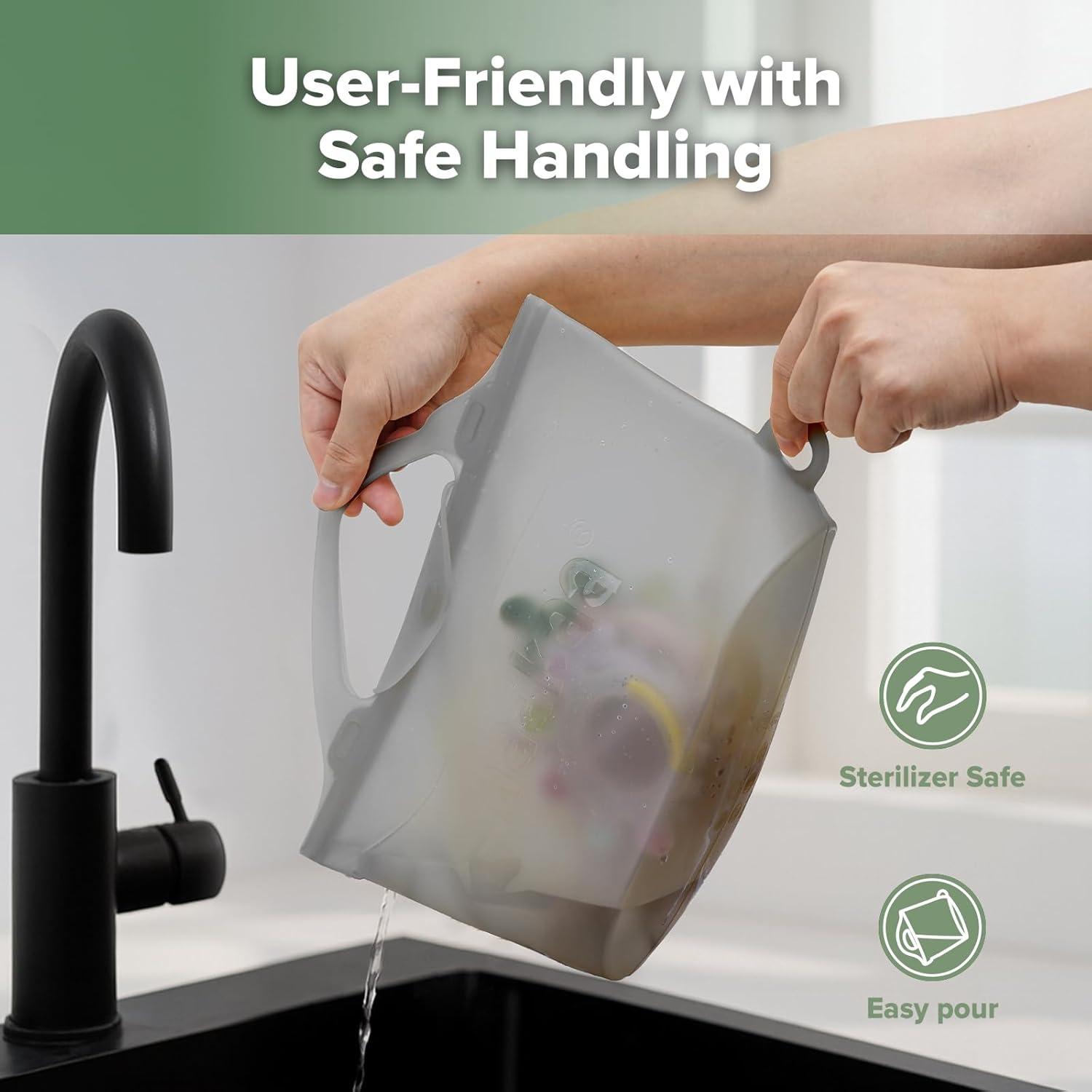 image:imageHaakaa OnTheGo Silicone Microwave Steam Sterilizer Bags for Travel 50oz1500mlReusable Silicone Steaming Bags for Baby Bottles Breast Pump Accessories Pacifiers TeethersGrey2PCSGrey 2PCS