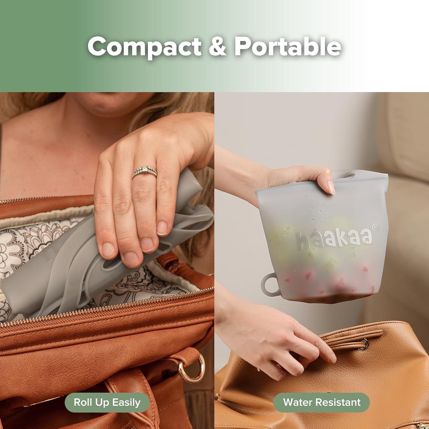 image:imageHaakaa OnTheGo Silicone Microwave Steam Sterilizer Bags for Travel 50oz1500mlReusable Silicone Steaming Bags for Baby Bottles Breast Pump Accessories Pacifiers TeethersGrey2PCSGrey 1PC