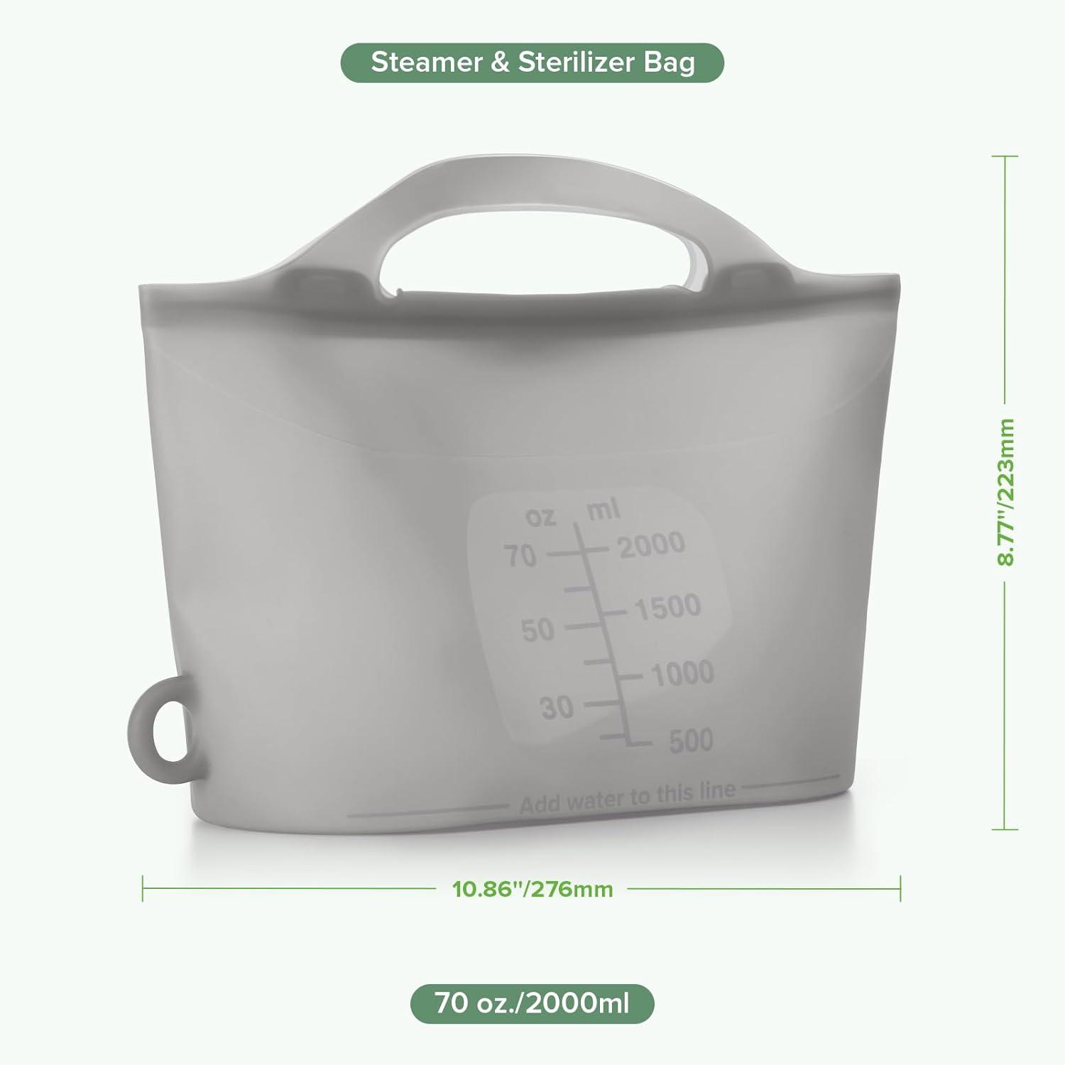 image:imageHaakaa OnTheGo Silicone Microwave Steam Sterilizer Bags for Travel 50oz1500mlReusable Silicone Steaming Bags for Baby Bottles Breast Pump Accessories Pacifiers TeethersGrey2PCSGrey 1PC
