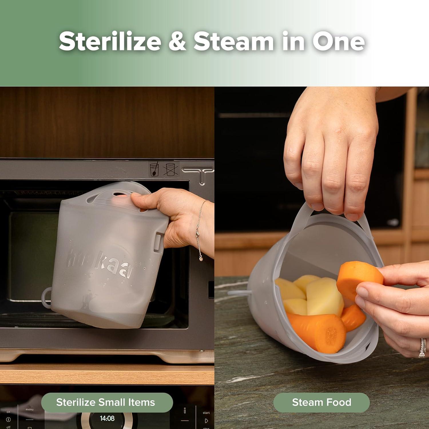 image:imageHaakaa OnTheGo Silicone Microwave Steam Sterilizer Bags for Travel 50oz1500mlReusable Silicone Steaming Bags for Baby Bottles Breast Pump Accessories Pacifiers TeethersGrey2PCSGrey 1PC
