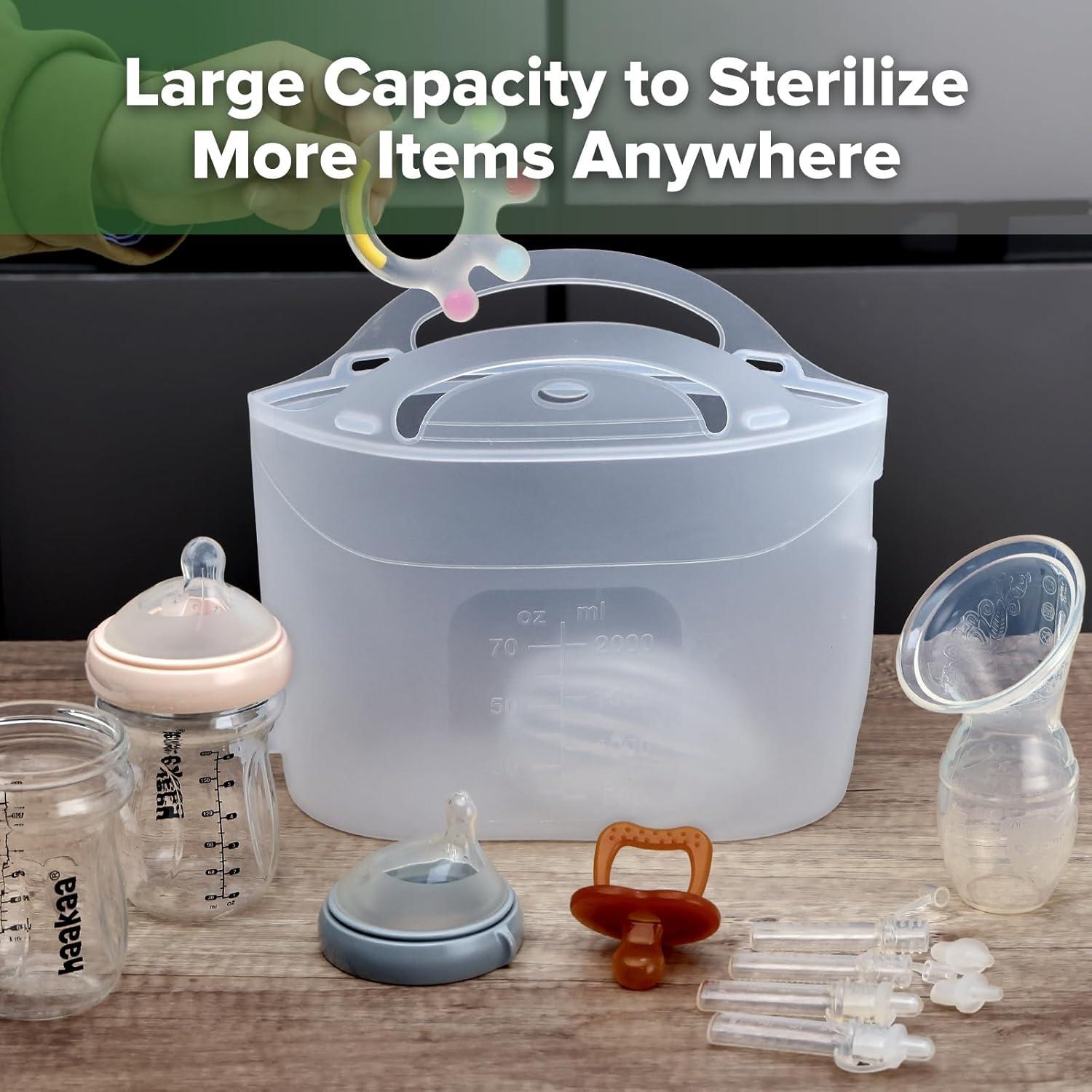 image:imageHaakaa OnTheGo Silicone Microwave Steam Sterilizer Bags for Travel 50oz1500mlReusable Silicone Steaming Bags for Baby Bottles Breast Pump Accessories Pacifiers TeethersGrey2PCSFrosted 1PC