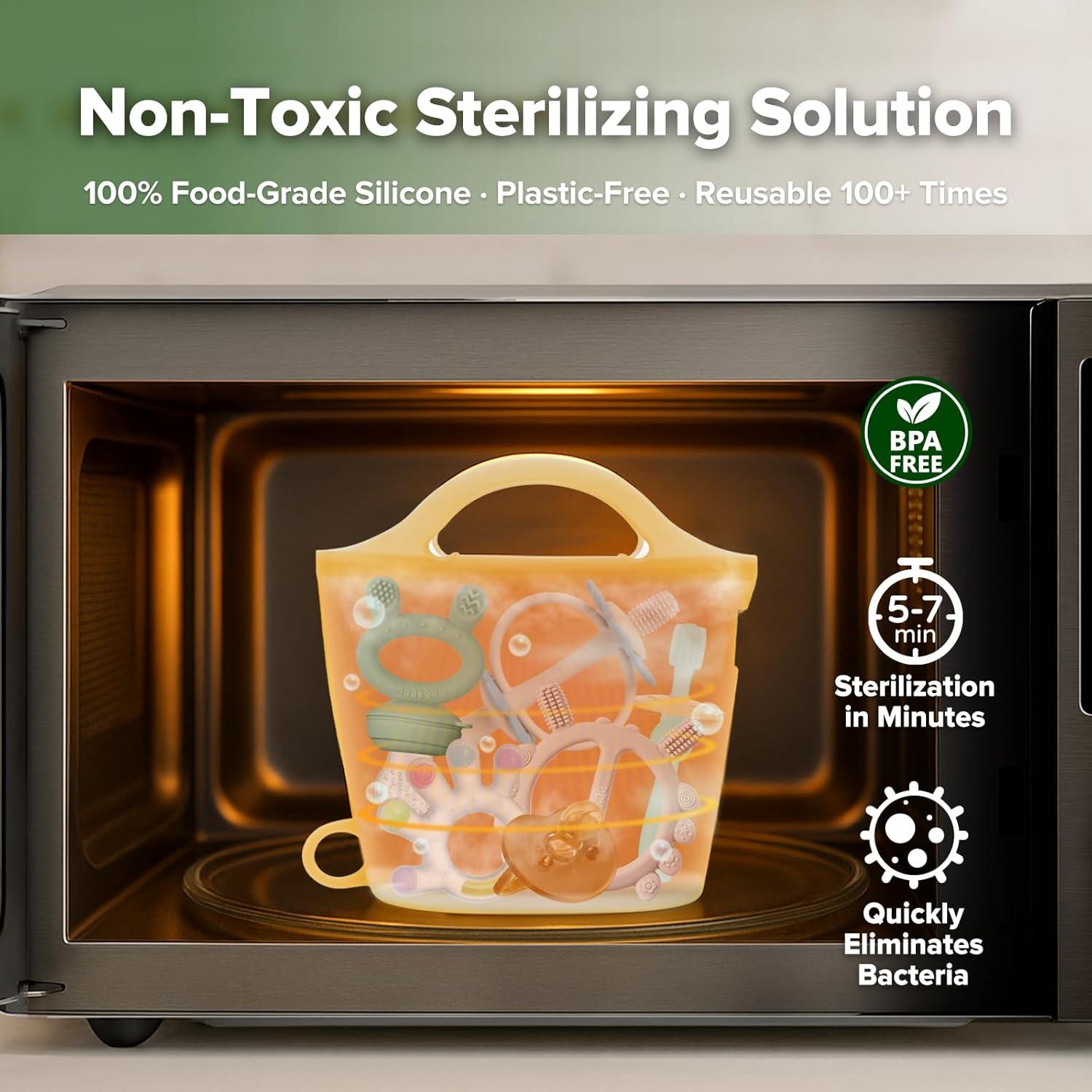 image:imageHaakaa OnTheGo Silicone Microwave Steam Sterilizer Bags for Travel 50oz1500mlReusable Silicone Steaming Bags for Baby Bottles Breast Pump Accessories Pacifiers TeethersGrey2PCSPineapple 1PC