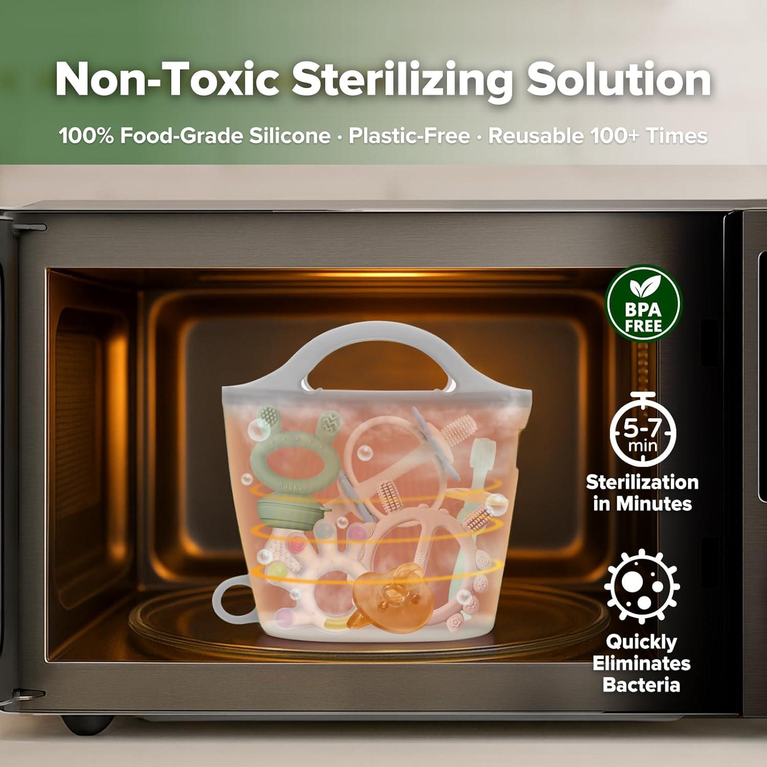 image:imageHaakaa OnTheGo Silicone Microwave Steam Sterilizer Bags for Travel 50oz1500mlReusable Silicone Steaming Bags for Baby Bottles Breast Pump Accessories Pacifiers TeethersGrey2PCSGrey 1PC