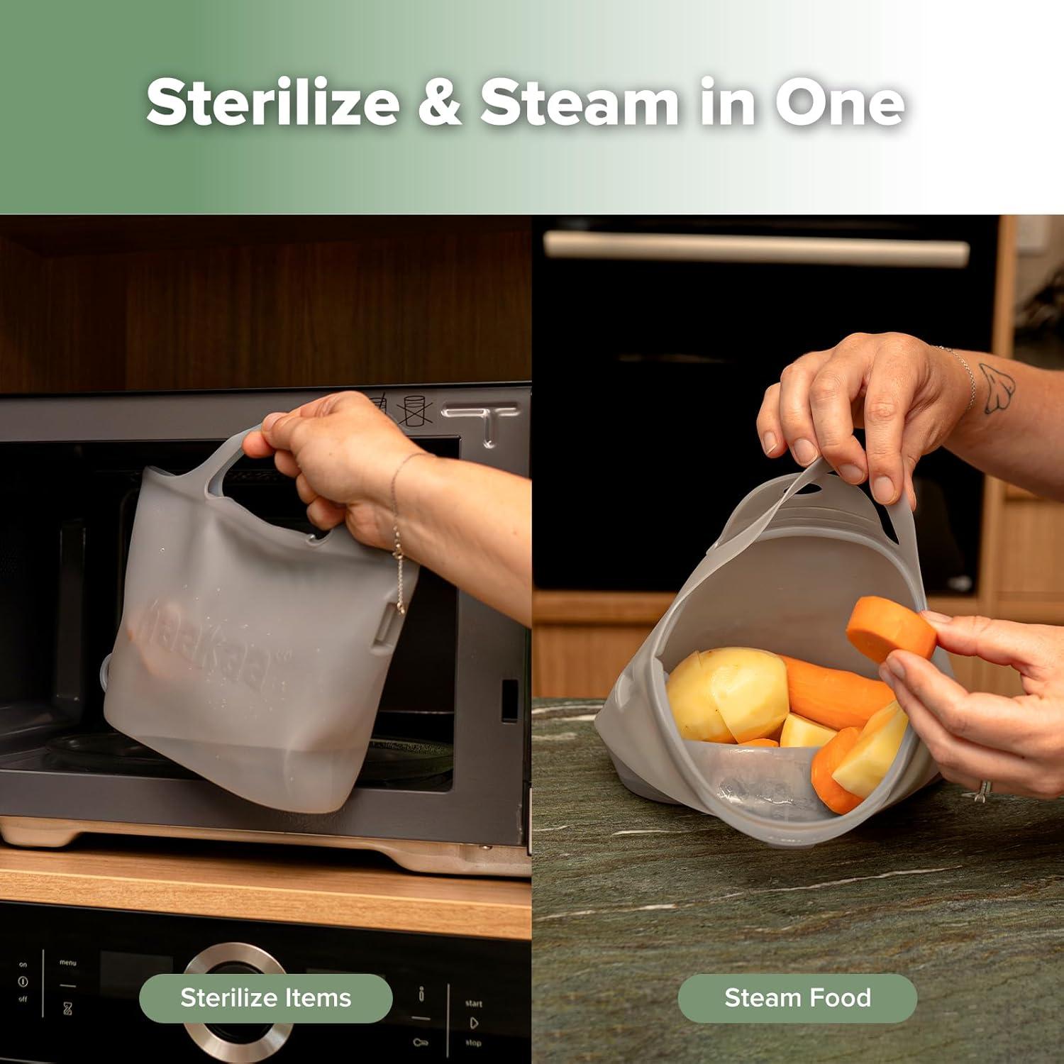 image:imageHaakaa OnTheGo Silicone Microwave Steam Sterilizer Bags for Travel 50oz1500mlReusable Silicone Steaming Bags for Baby Bottles Breast Pump Accessories Pacifiers TeethersGrey2PCSGrey 1PC