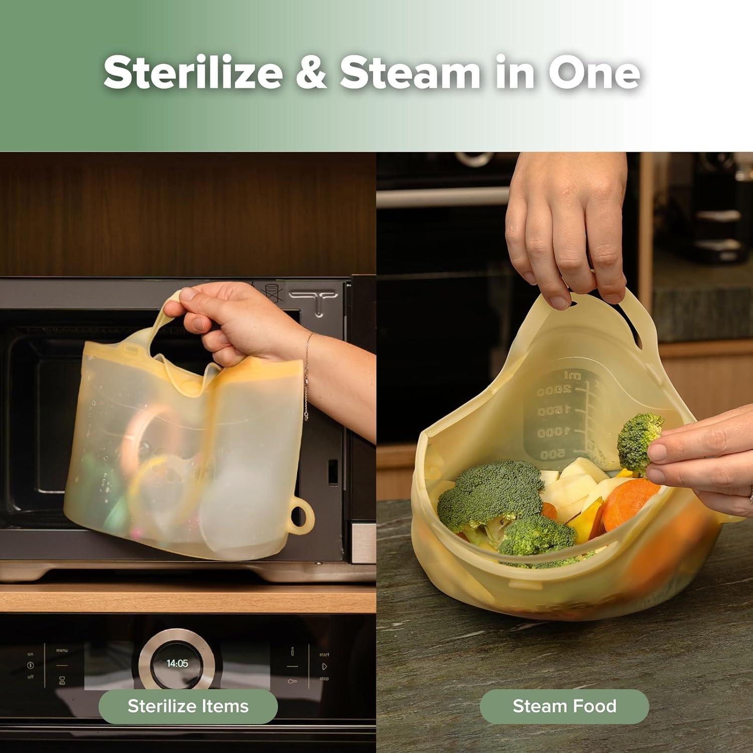 image:imageHaakaa OnTheGo Silicone Microwave Steam Sterilizer Bags for Travel 50oz1500mlReusable Silicone Steaming Bags for Baby Bottles Breast Pump Accessories Pacifiers TeethersGrey2PCSPineapple 2PCS