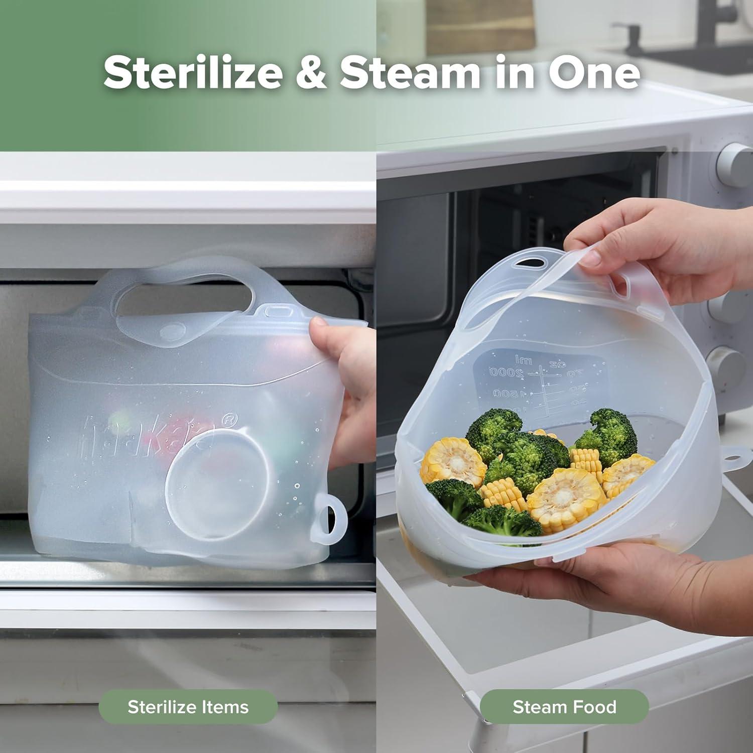 image:imageHaakaa OnTheGo Silicone Microwave Steam Sterilizer Bags for Travel 50oz1500mlReusable Silicone Steaming Bags for Baby Bottles Breast Pump Accessories Pacifiers TeethersGrey2PCSFrosted 1PC