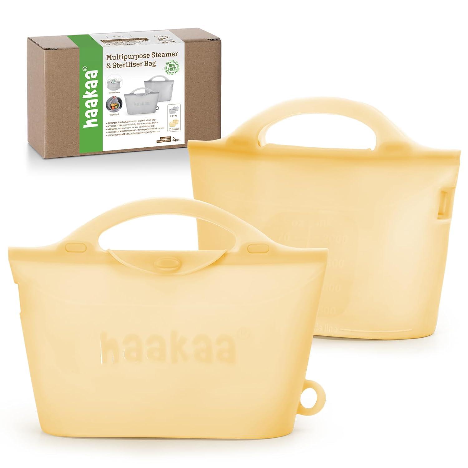 image:imageHaakaa OnTheGo Silicone Microwave Steam Sterilizer Bags for Travel 50oz1500mlReusable Silicone Steaming Bags for Baby Bottles Breast Pump Accessories Pacifiers TeethersGrey2PCSPineapple 2PCS