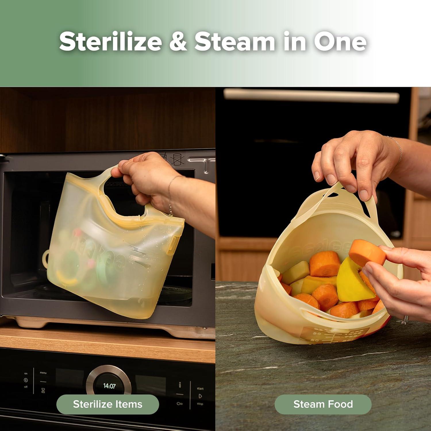 image:imageHaakaa OnTheGo Silicone Microwave Steam Sterilizer Bags for Travel 50oz1500mlReusable Silicone Steaming Bags for Baby Bottles Breast Pump Accessories Pacifiers TeethersGrey2PCSPineapple 1PC