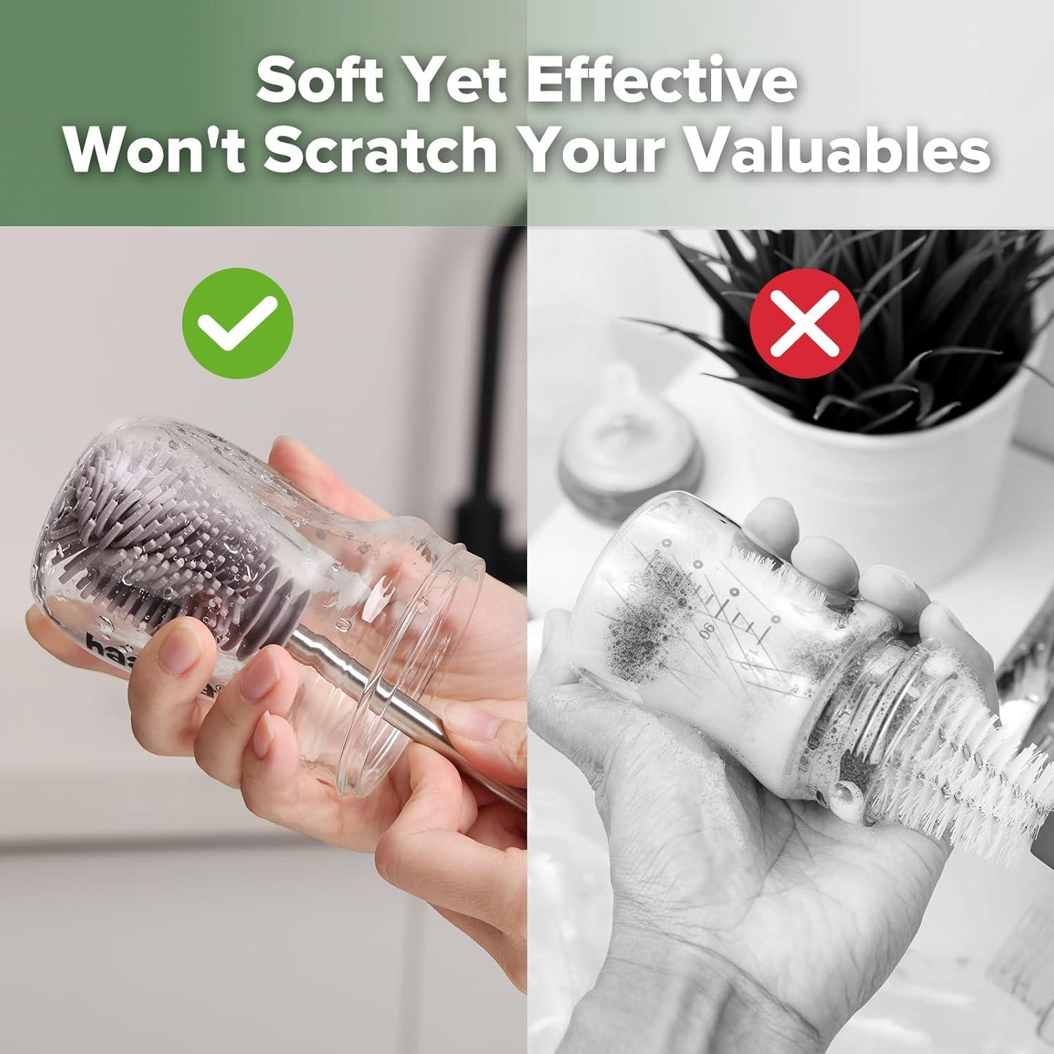 image:imagehaakaa Cleaning Brush Silicone Bottle Brush DoubleEnded Soft Silicone Bristles for Breast Pumps Breast Milk Collectors Baby Bottles Teats Breastmilk Storage Bags Pea Green1pkSuva Grey