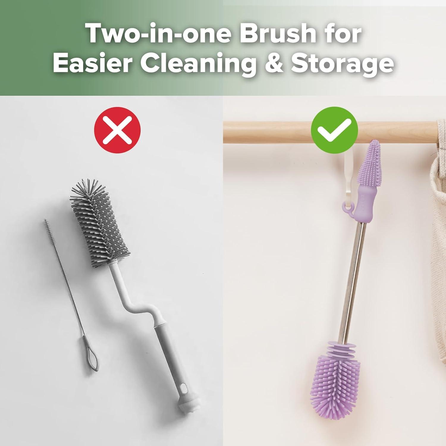 image:imagehaakaa Cleaning Brush Silicone Bottle Brush DoubleEnded Soft Silicone Bristles for Breast Pumps Breast Milk Collectors Baby Bottles Teats Breastmilk Storage Bags Pea Green1pkLavender