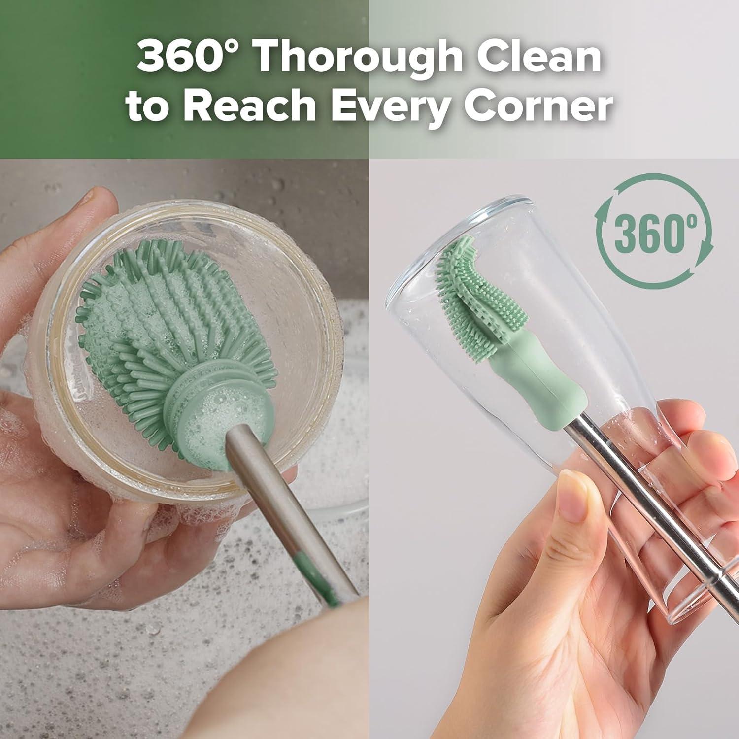 image:imagehaakaa Cleaning Brush Silicone Bottle Brush DoubleEnded Soft Silicone Bristles for Breast Pumps Breast Milk Collectors Baby Bottles Teats Breastmilk Storage Bags Pea Green1pkPea Green