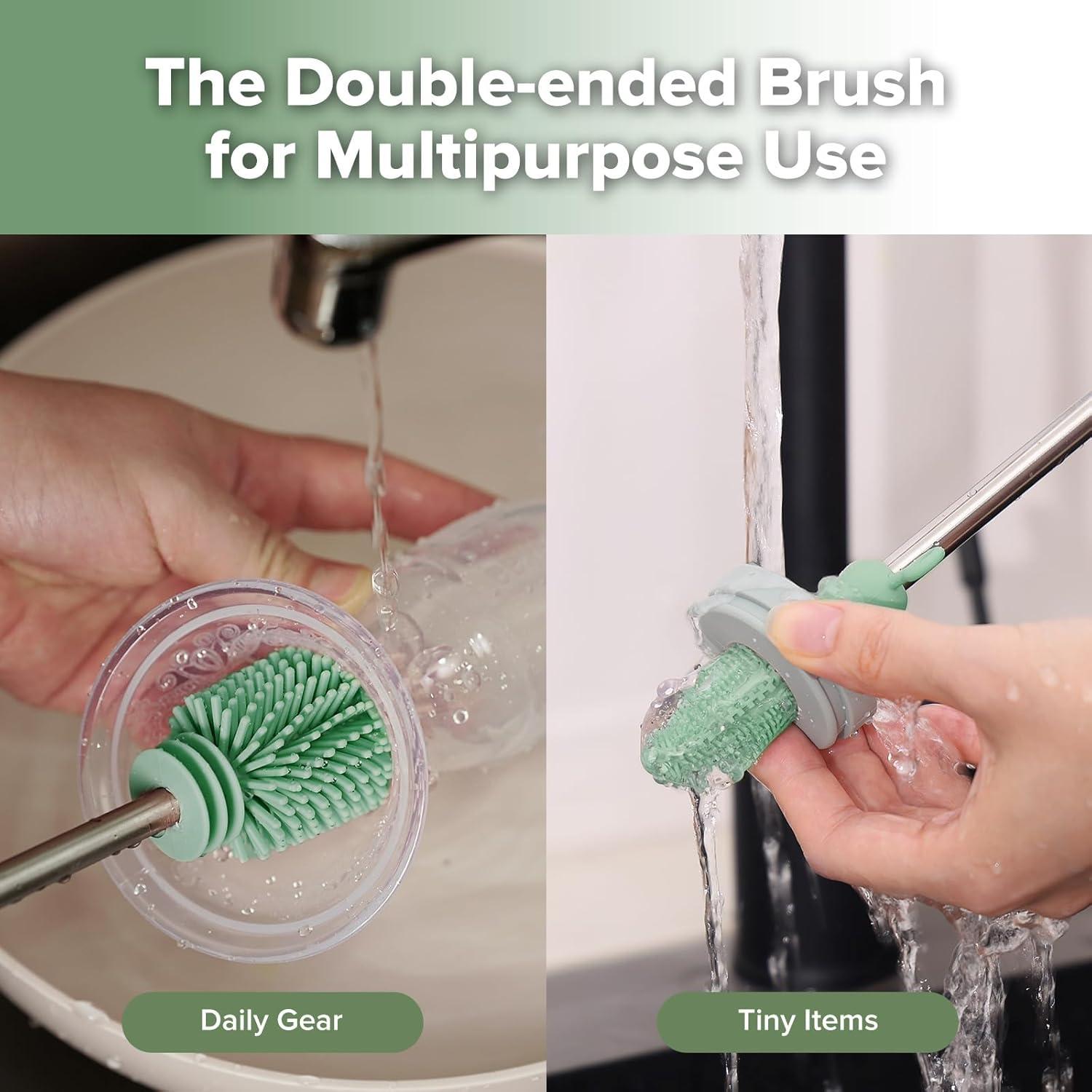 image:imagehaakaa Cleaning Brush Silicone Bottle Brush DoubleEnded Soft Silicone Bristles for Breast Pumps Breast Milk Collectors Baby Bottles Teats Breastmilk Storage Bags Pea Green1pkPea Green