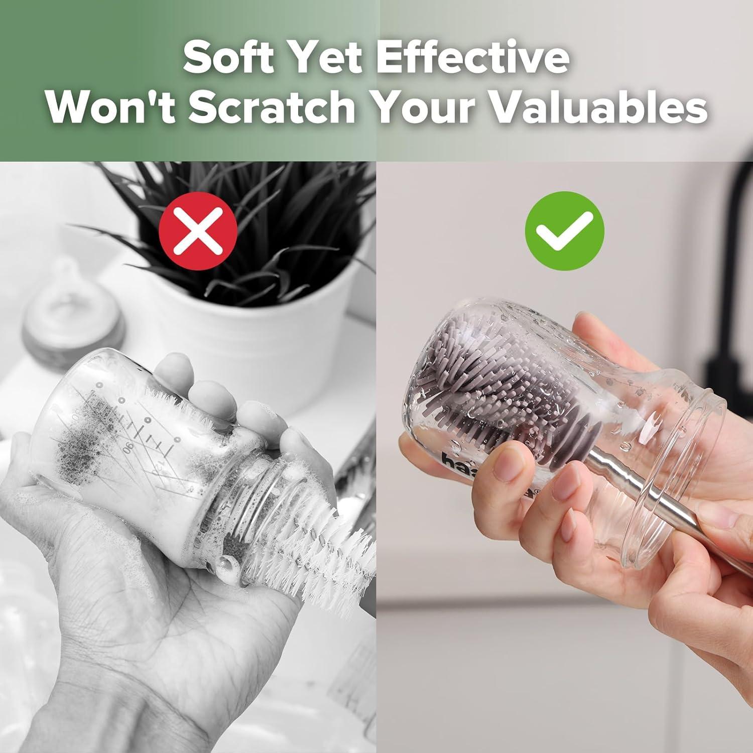 image:imagehaakaa Cleaning Brush Silicone Bottle Brush DoubleEnded Soft Silicone Bristles for Breast Pumps Breast Milk Collectors Baby Bottles Teats Breastmilk Storage Bags Pea Green1pkSuva Grey