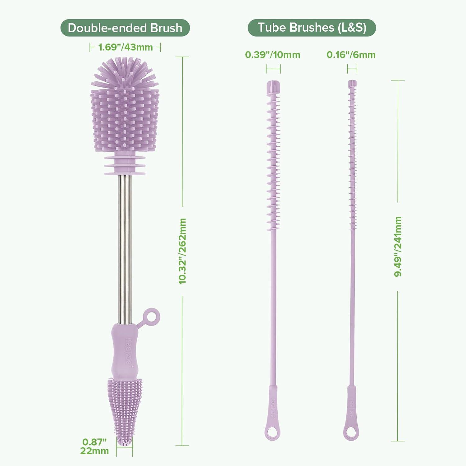 image:imagehaakaa Cleaning Brush Silicone Bottle Brush DoubleEnded Soft Silicone Bristles for Breast Pumps Breast Milk Collectors Baby Bottles Teats Breastmilk Storage Bags Pea Green1pkLavender