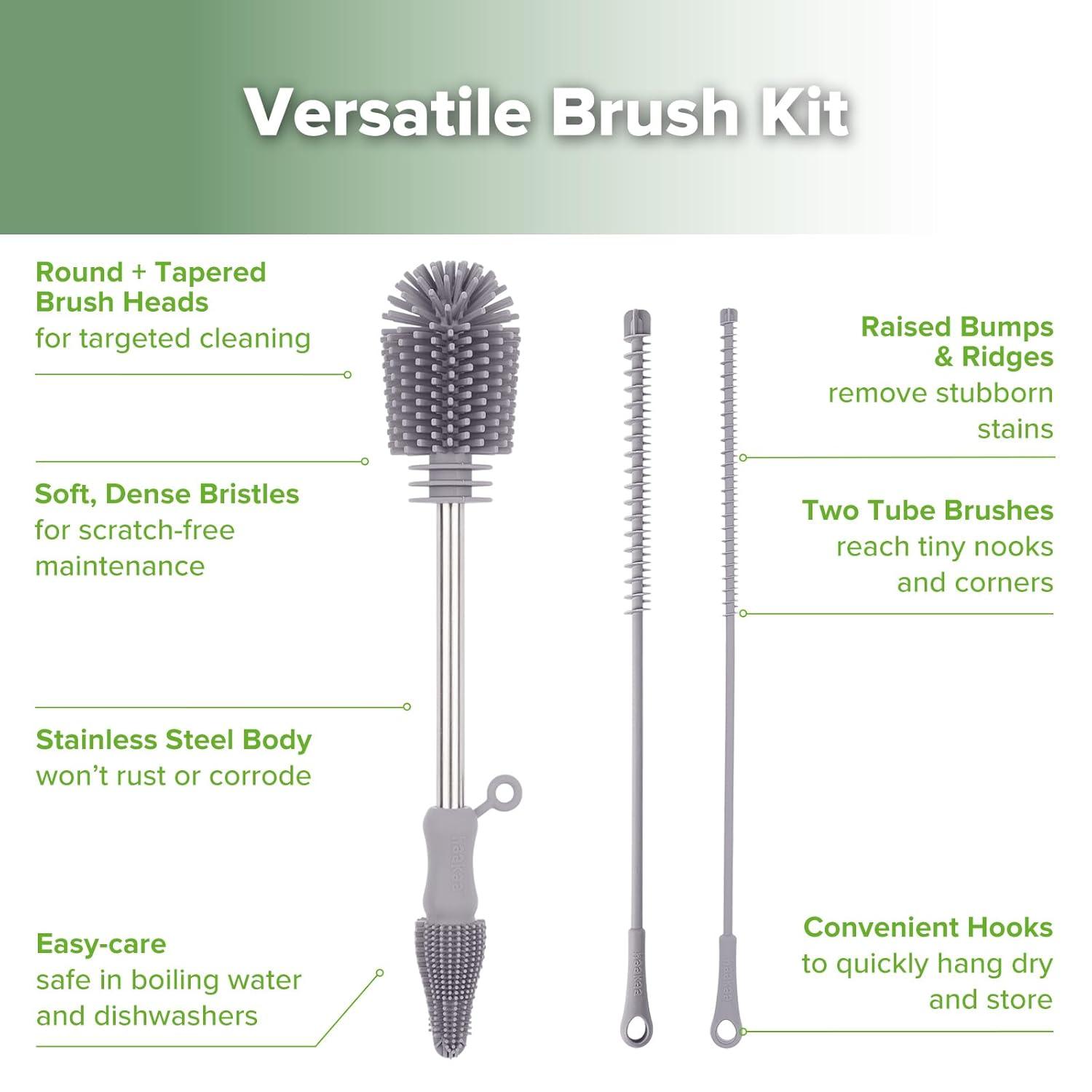 image:imagehaakaa Cleaning Brush Silicone Bottle Brush DoubleEnded Soft Silicone Bristles for Breast Pumps Breast Milk Collectors Baby Bottles Teats Breastmilk Storage Bags Pea Green1pkSuva Grey