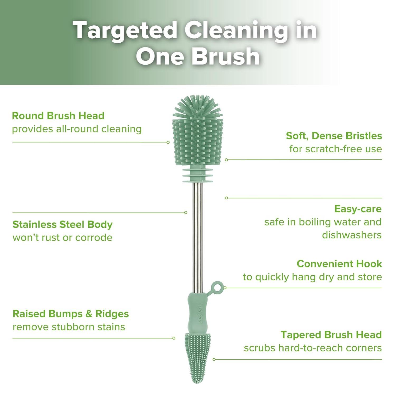 image:imagehaakaa Cleaning Brush Silicone Bottle Brush DoubleEnded Soft Silicone Bristles for Breast Pumps Breast Milk Collectors Baby Bottles Teats Breastmilk Storage Bags Pea Green1pkPea Green