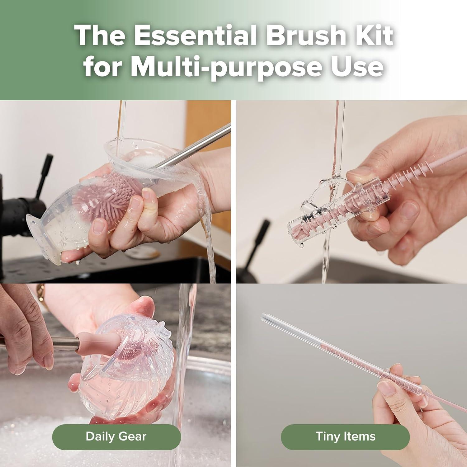 image:imagehaakaa Cleaning Brush Silicone Bottle Brush DoubleEnded Soft Silicone Bristles for Breast Pumps Breast Milk Collectors Baby Bottles Teats Breastmilk Storage Bags Pea Green1pkPink