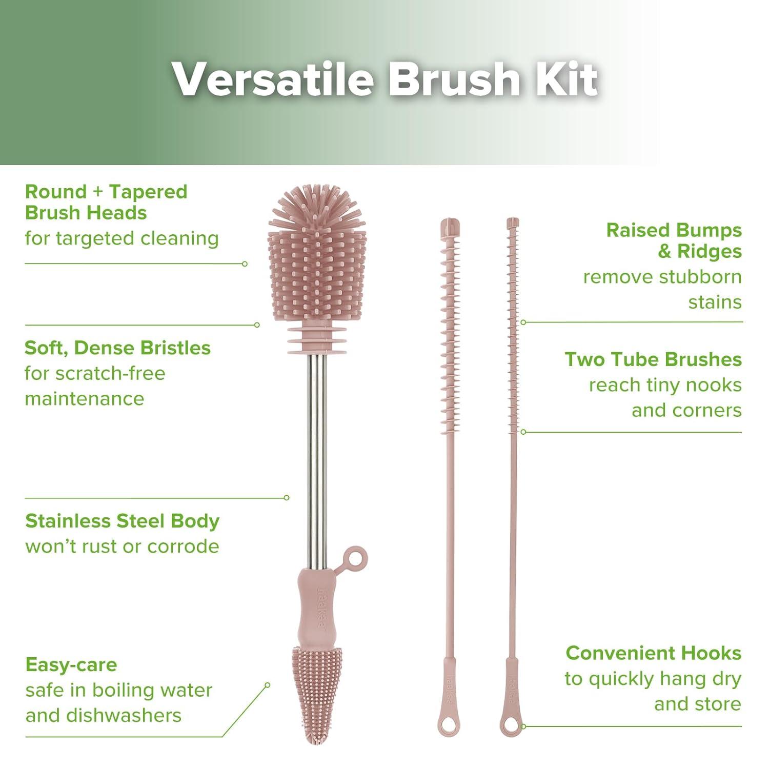 image:imagehaakaa Cleaning Brush Silicone Bottle Brush DoubleEnded Soft Silicone Bristles for Breast Pumps Breast Milk Collectors Baby Bottles Teats Breastmilk Storage Bags Pea Green1pkPink