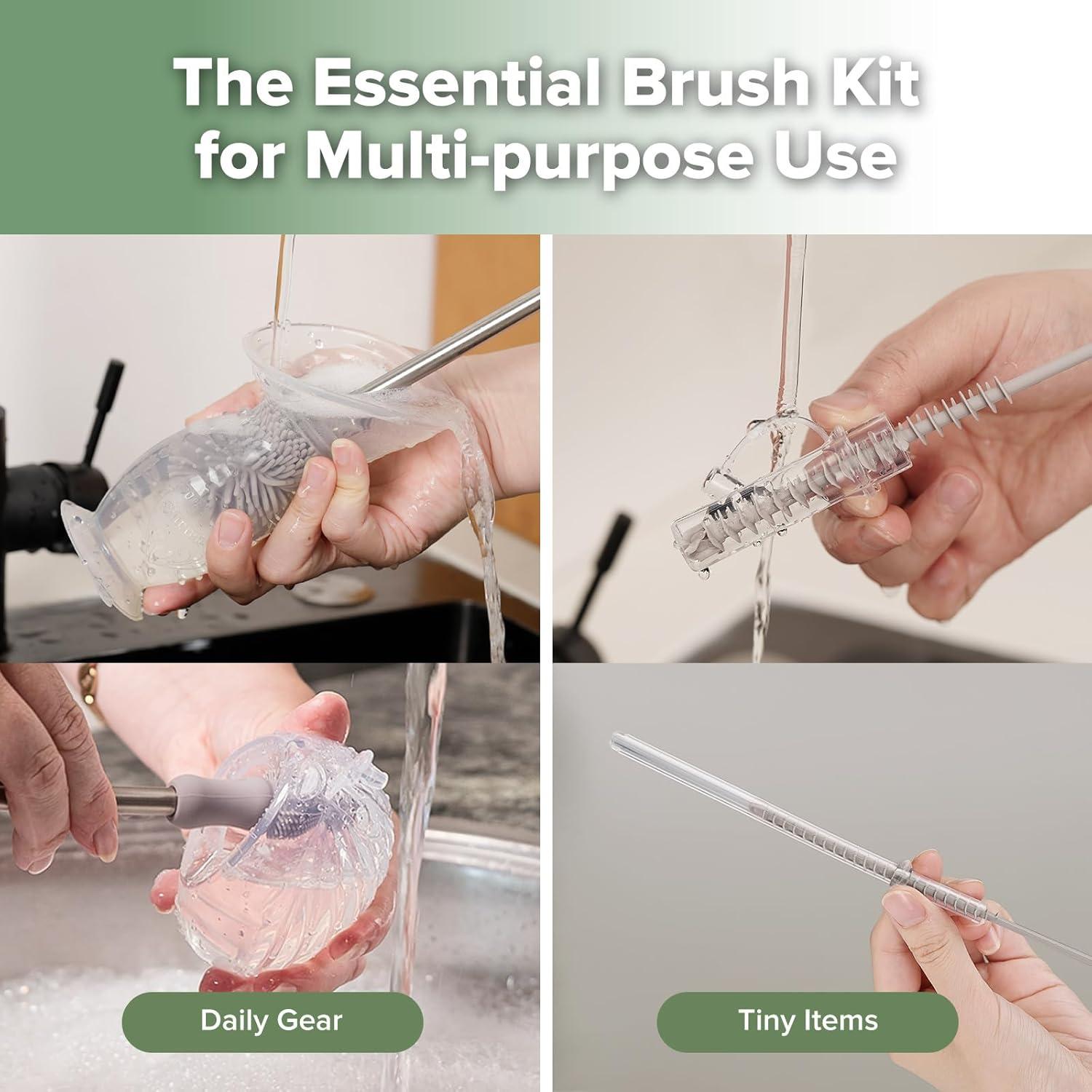 image:imagehaakaa Cleaning Brush Silicone Bottle Brush DoubleEnded Soft Silicone Bristles for Breast Pumps Breast Milk Collectors Baby Bottles Teats Breastmilk Storage Bags Pea Green1pkSuva Grey