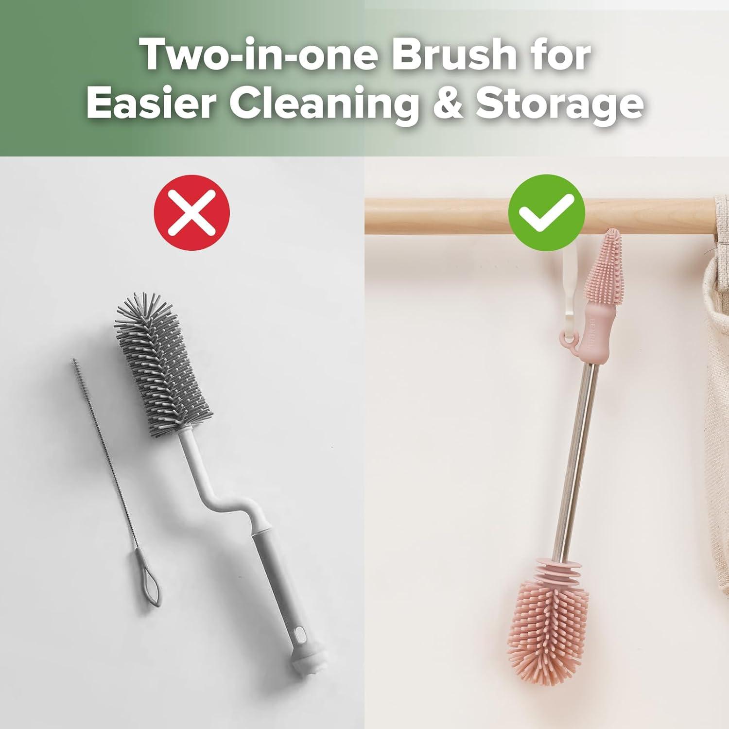 image:imagehaakaa Cleaning Brush Silicone Bottle Brush DoubleEnded Soft Silicone Bristles for Breast Pumps Breast Milk Collectors Baby Bottles Teats Breastmilk Storage Bags Pea Green1pkPink