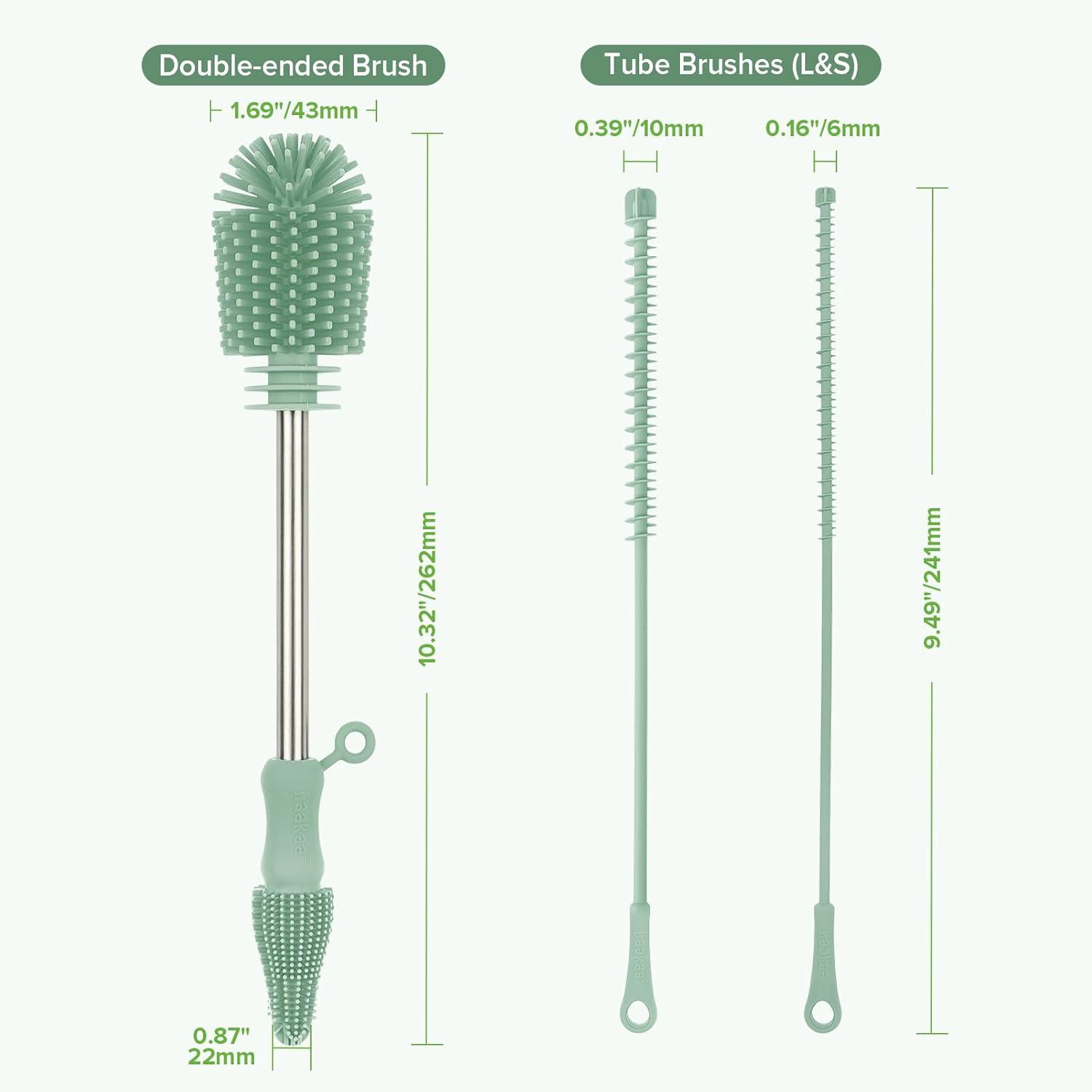 image:imagehaakaa Cleaning Brush Silicone Bottle Brush DoubleEnded Soft Silicone Bristles for Breast Pumps Breast Milk Collectors Baby Bottles Teats Breastmilk Storage Bags Pea Green1pkPea Green