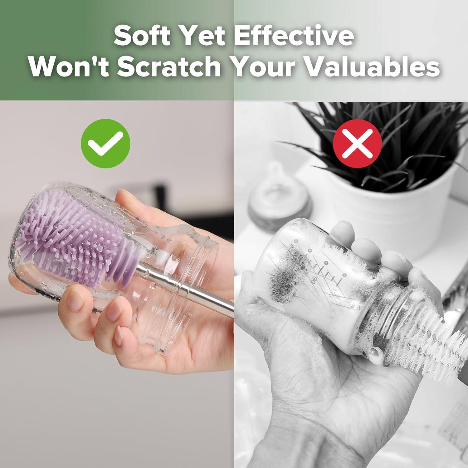 image:imagehaakaa Cleaning Brush Silicone Bottle Brush DoubleEnded Soft Silicone Bristles for Breast Pumps Breast Milk Collectors Baby Bottles Teats Breastmilk Storage Bags Pea Green1pkLavender