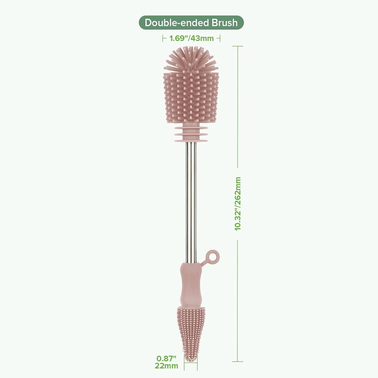 image:imagehaakaa Cleaning Brush Silicone Bottle Brush DoubleEnded Soft Silicone Bristles for Breast Pumps Breast Milk Collectors Baby Bottles Teats Breastmilk Storage Bags Pea Green1pkPink
