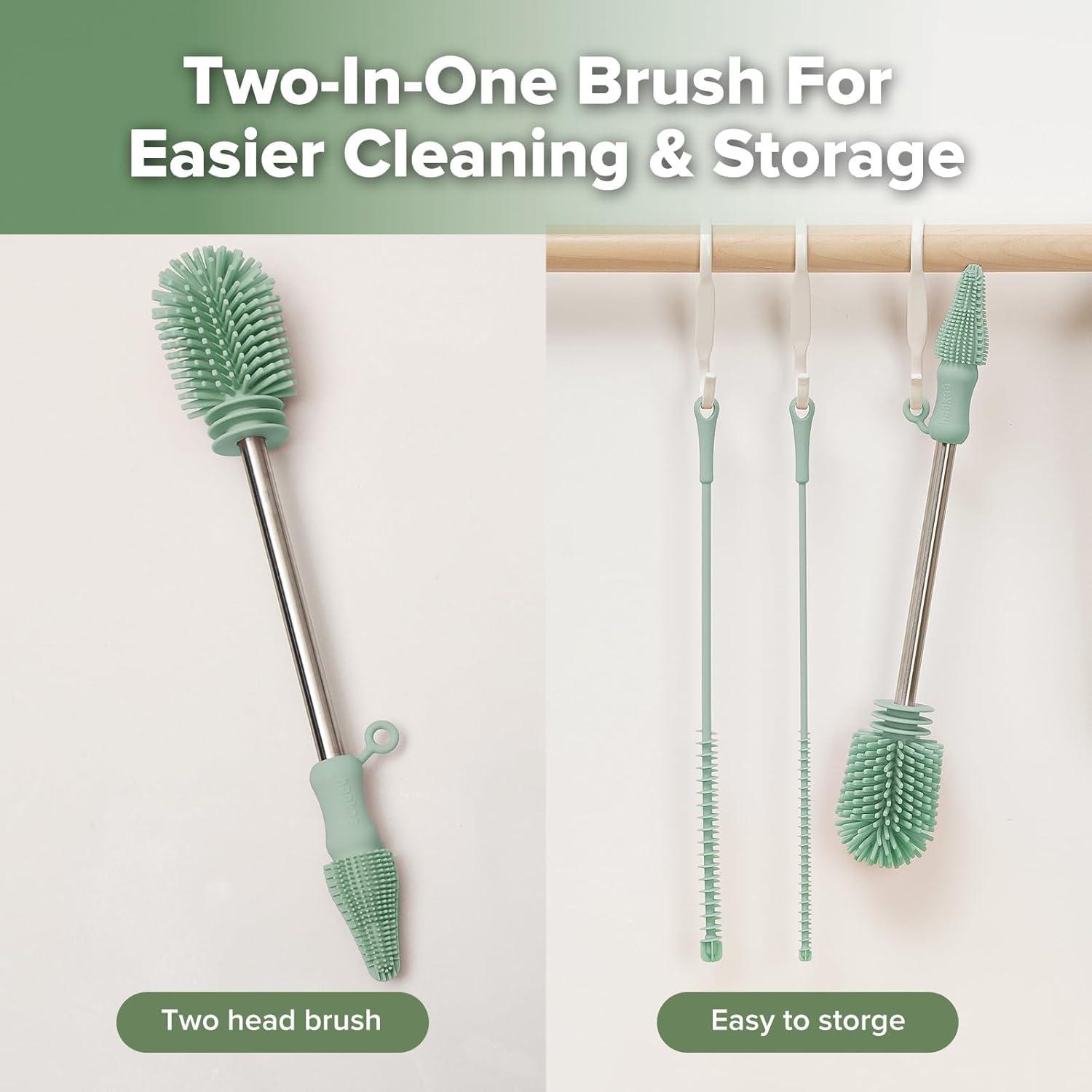 image:imagehaakaa Cleaning Brush Silicone Bottle Brush DoubleEnded Soft Silicone Bristles for Breast Pumps Breast Milk Collectors Baby Bottles Teats Breastmilk Storage Bags Pea Green1pkPea Green