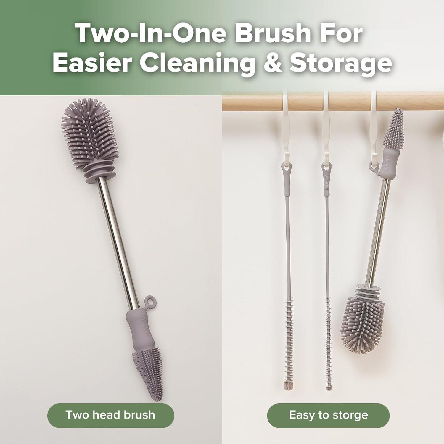 image:imagehaakaa Cleaning Brush Silicone Bottle Brush DoubleEnded Soft Silicone Bristles for Breast Pumps Breast Milk Collectors Baby Bottles Teats Breastmilk Storage Bags Pea Green1pkSuva Grey
