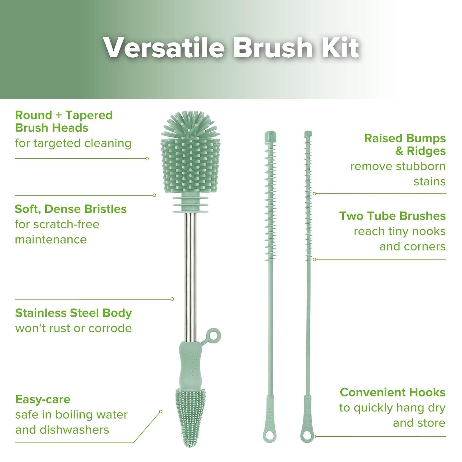 image:imagehaakaa Cleaning Brush Silicone Bottle Brush DoubleEnded Soft Silicone Bristles for Breast Pumps Breast Milk Collectors Baby Bottles Teats Breastmilk Storage Bags Pea Green1pkPea Green
