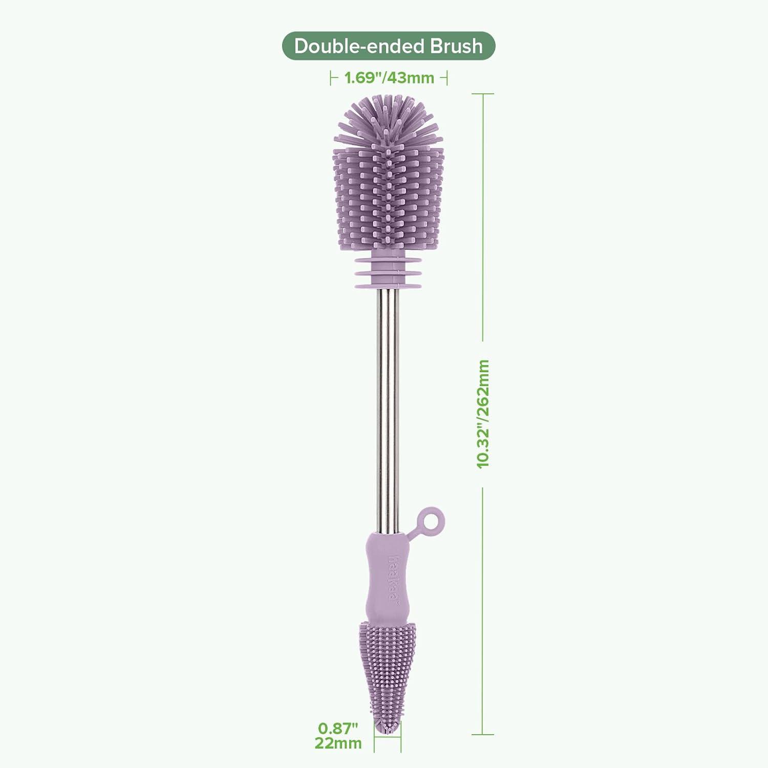 image:imagehaakaa Cleaning Brush Silicone Bottle Brush DoubleEnded Soft Silicone Bristles for Breast Pumps Breast Milk Collectors Baby Bottles Teats Breastmilk Storage Bags Pea Green1pkLavender