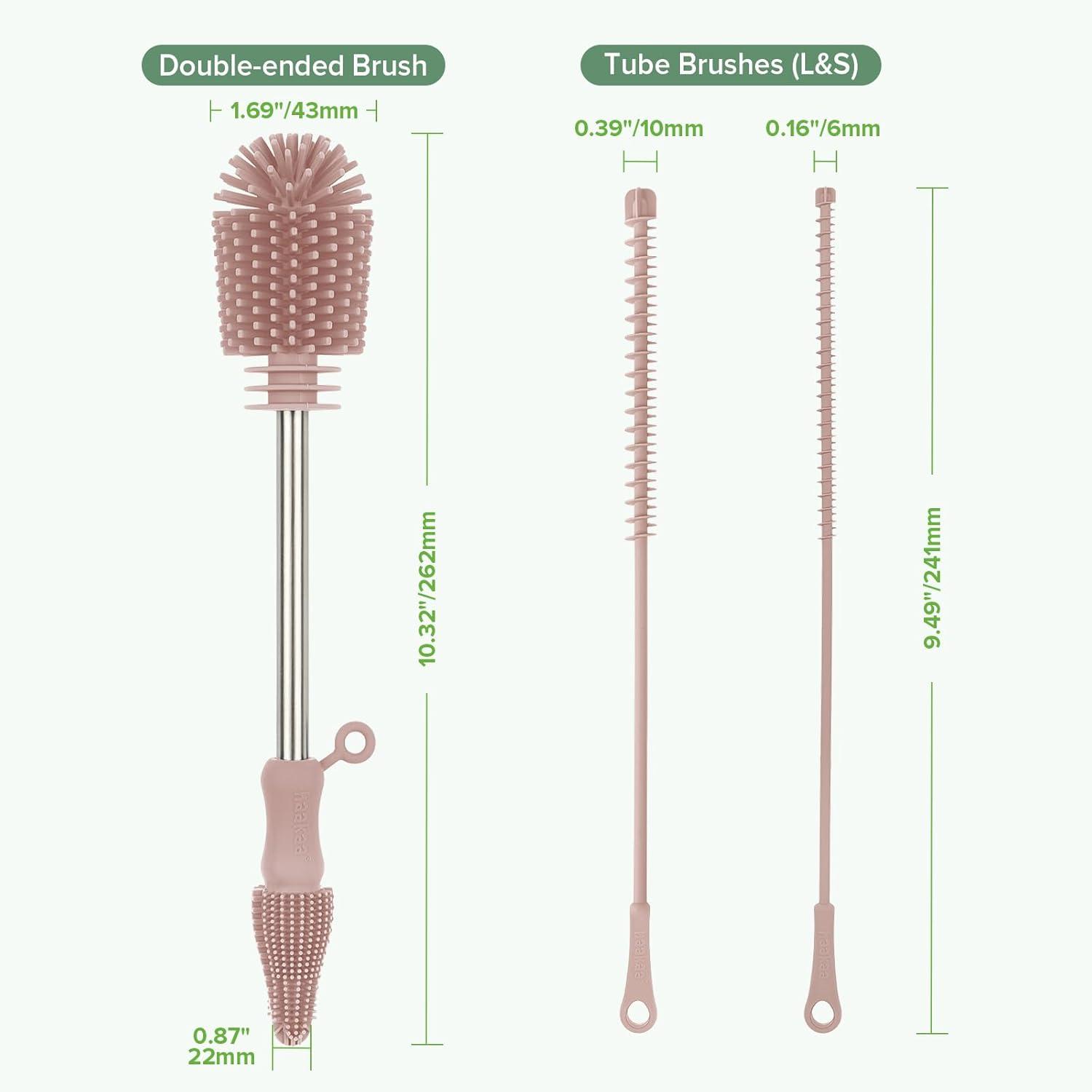 image:imagehaakaa Cleaning Brush Silicone Bottle Brush DoubleEnded Soft Silicone Bristles for Breast Pumps Breast Milk Collectors Baby Bottles Teats Breastmilk Storage Bags Pea Green1pkPink