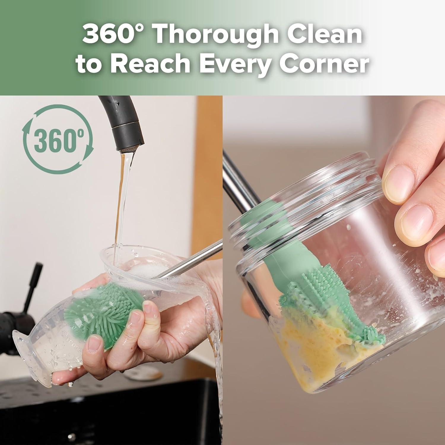 image:imagehaakaa Cleaning Brush Silicone Bottle Brush DoubleEnded Soft Silicone Bristles for Breast Pumps Breast Milk Collectors Baby Bottles Teats Breastmilk Storage Bags Pea Green1pkPea Green