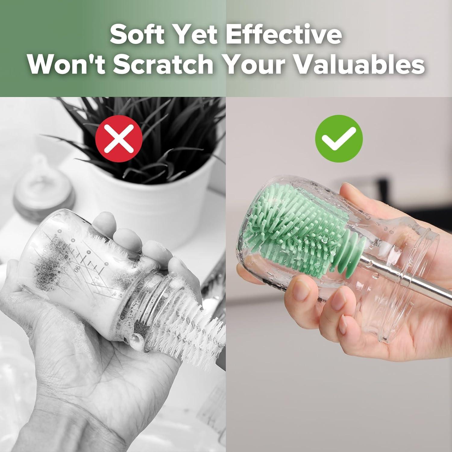 image:imagehaakaa Cleaning Brush Silicone Bottle Brush DoubleEnded Soft Silicone Bristles for Breast Pumps Breast Milk Collectors Baby Bottles Teats Breastmilk Storage Bags Pea Green1pkPea Green