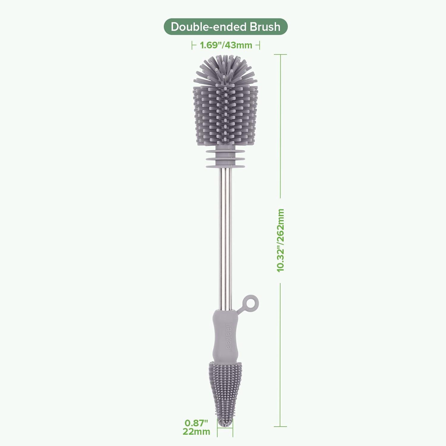 image:imagehaakaa Cleaning Brush Silicone Bottle Brush DoubleEnded Soft Silicone Bristles for Breast Pumps Breast Milk Collectors Baby Bottles Teats Breastmilk Storage Bags Pea Green1pkSuva Grey