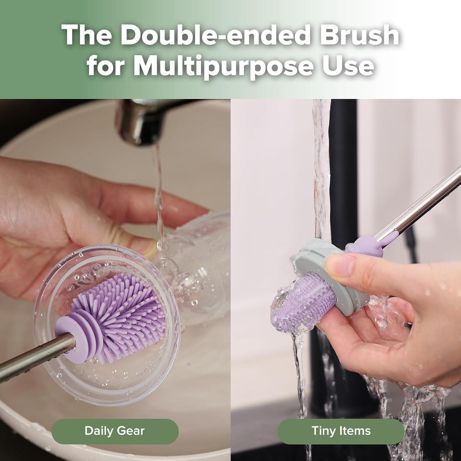 image:imagehaakaa Cleaning Brush Silicone Bottle Brush DoubleEnded Soft Silicone Bristles for Breast Pumps Breast Milk Collectors Baby Bottles Teats Breastmilk Storage Bags Pea Green1pkLavender