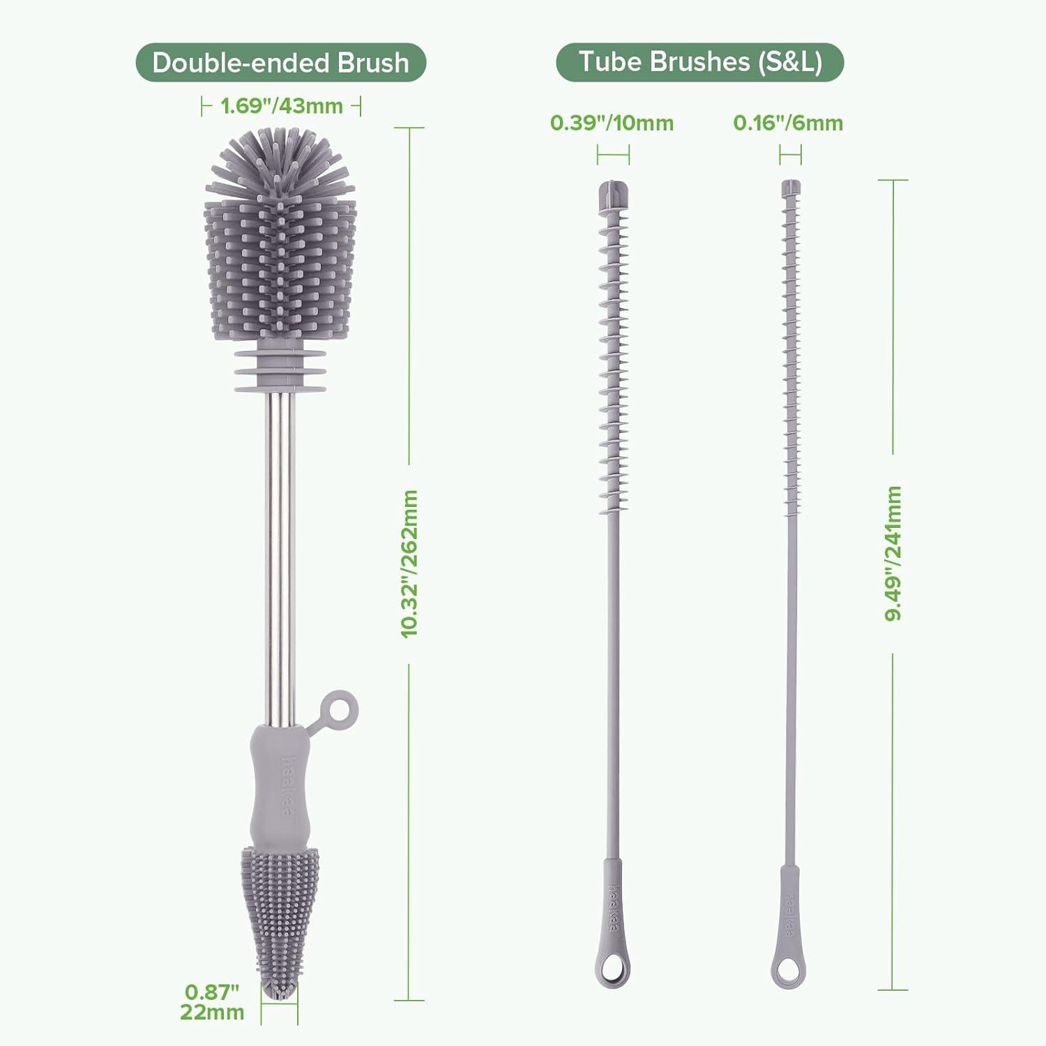 image:imagehaakaa Cleaning Brush Silicone Bottle Brush DoubleEnded Soft Silicone Bristles for Breast Pumps Breast Milk Collectors Baby Bottles Teats Breastmilk Storage Bags Pea Green1pkSuva Grey
