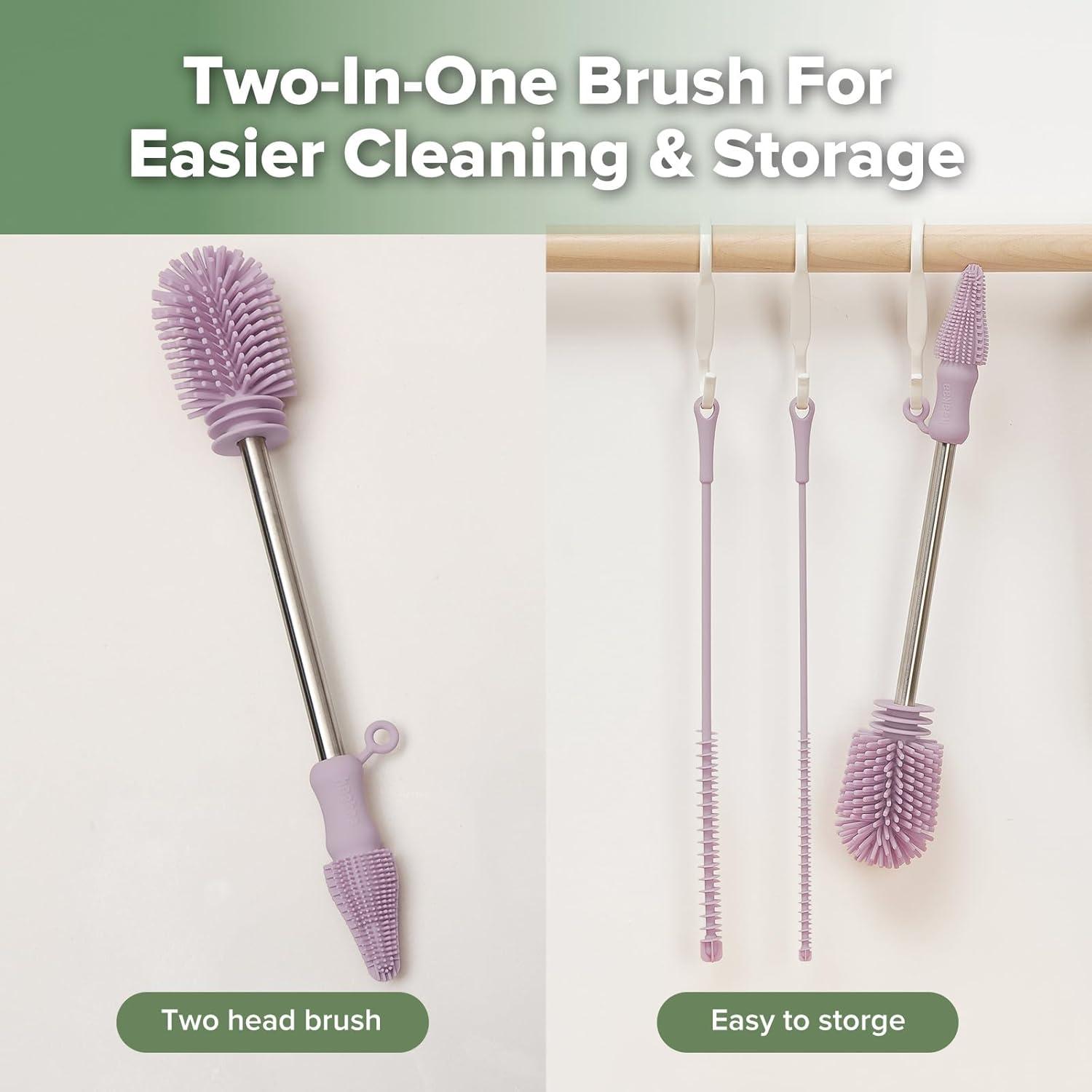 image:imagehaakaa Cleaning Brush Silicone Bottle Brush DoubleEnded Soft Silicone Bristles for Breast Pumps Breast Milk Collectors Baby Bottles Teats Breastmilk Storage Bags Pea Green1pkLavender
