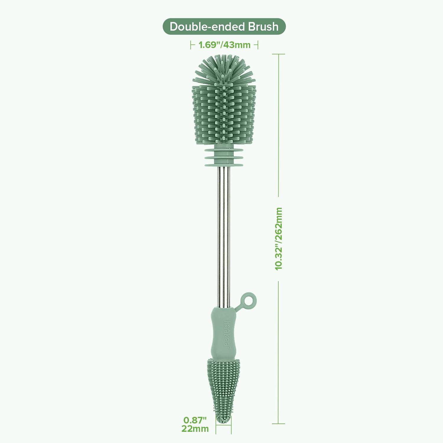 image:imagehaakaa Cleaning Brush Silicone Bottle Brush DoubleEnded Soft Silicone Bristles for Breast Pumps Breast Milk Collectors Baby Bottles Teats Breastmilk Storage Bags Pea Green1pkPea Green