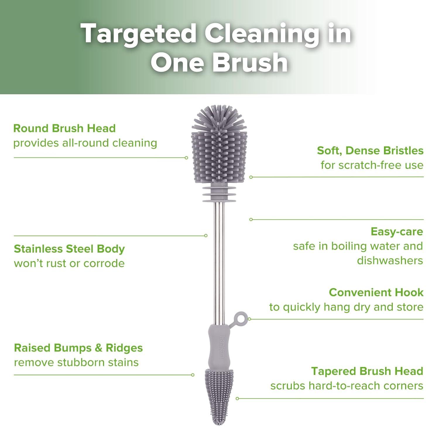 image:imagehaakaa Cleaning Brush Silicone Bottle Brush DoubleEnded Soft Silicone Bristles for Breast Pumps Breast Milk Collectors Baby Bottles Teats Breastmilk Storage Bags Pea Green1pkSuva Grey